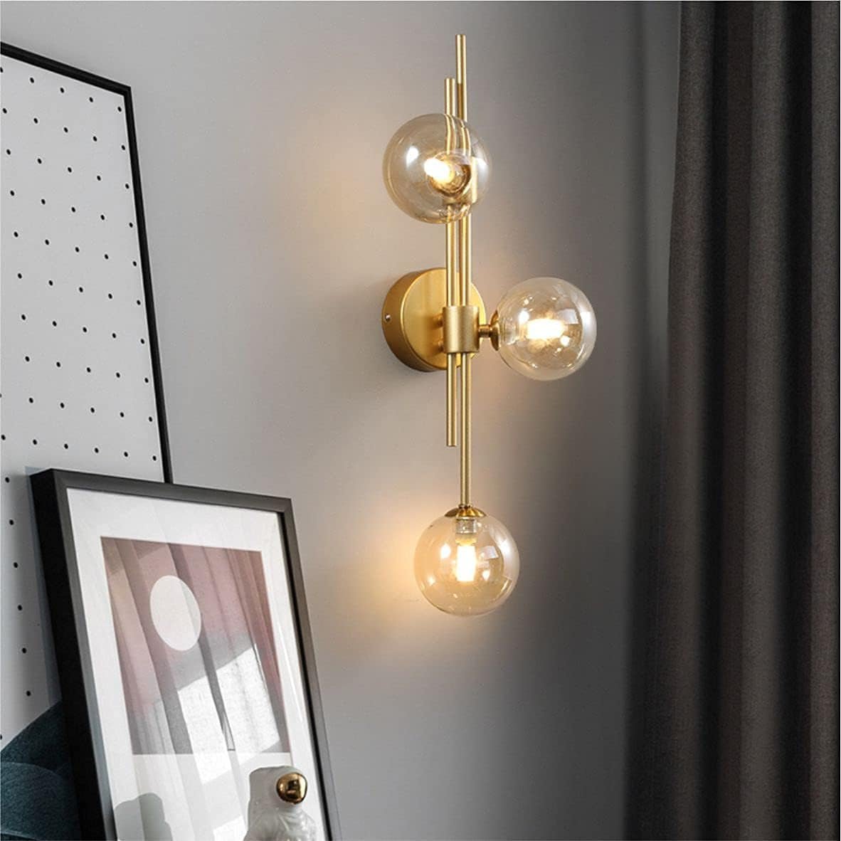 3-Light Amber Globe Wall Sconce Fixture