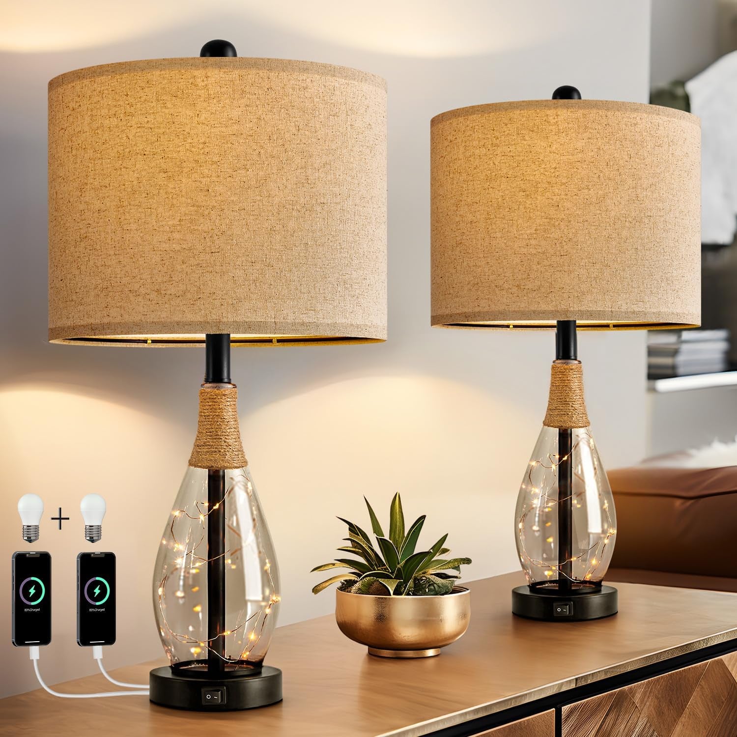 23" USB Table Lamp Set of 2 – Modern Farmhouse