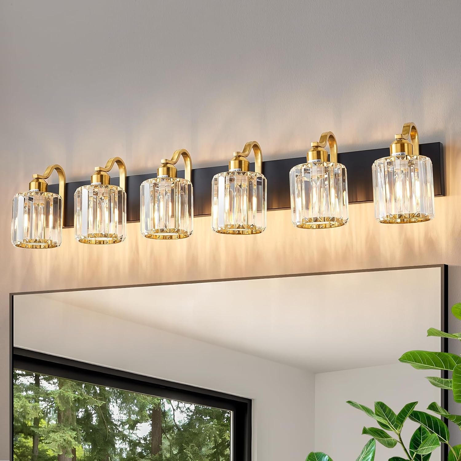 6-Light Brushed Nickel Crystal Bathroom Vanity Light
