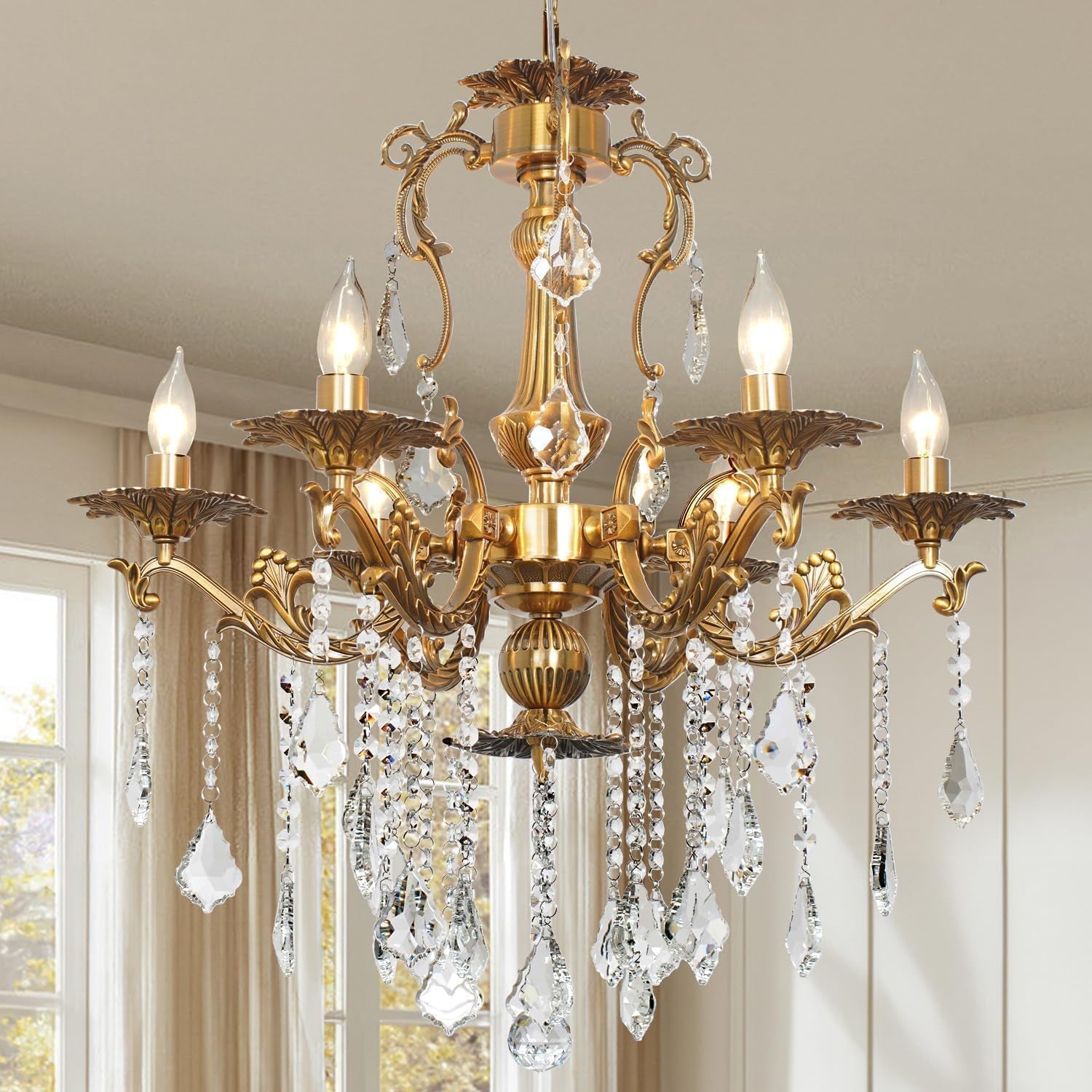Vintage 12-Light Crystal Candle Chandelier 34"