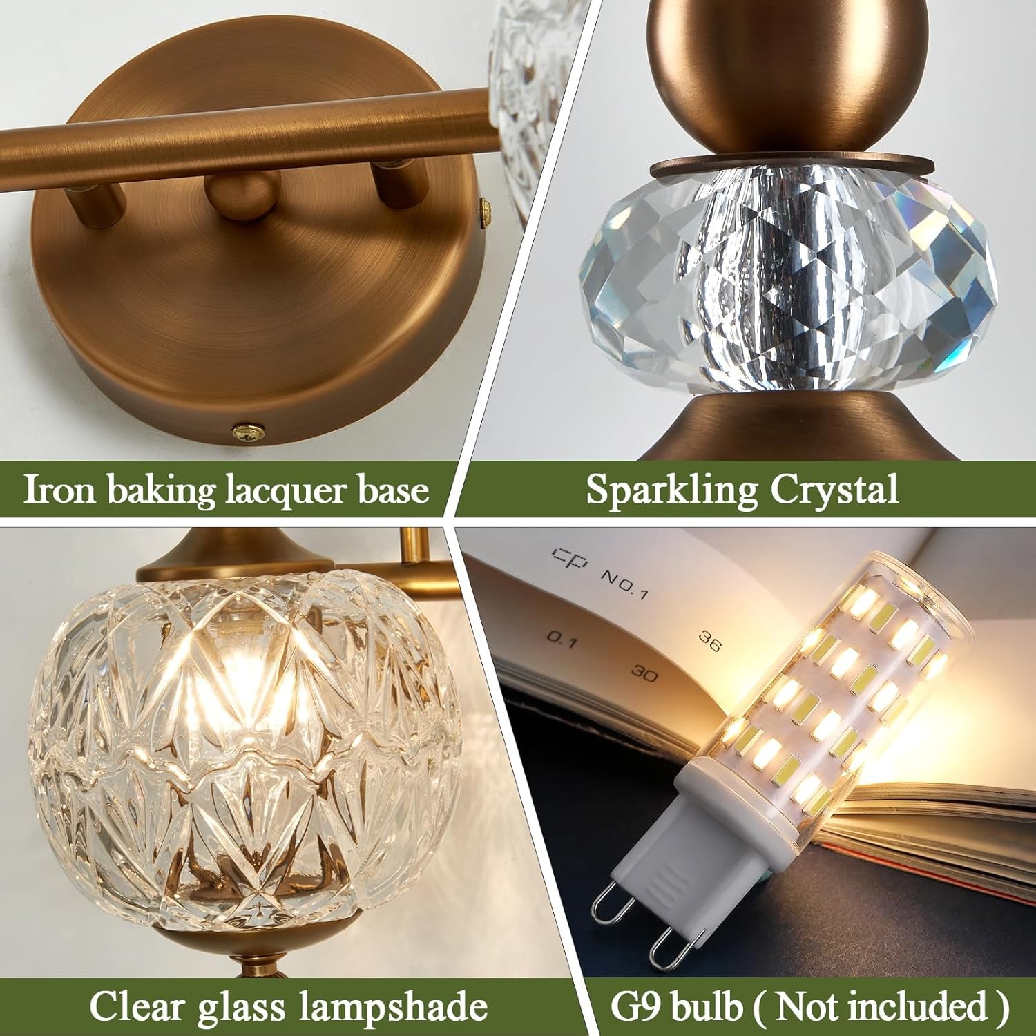 2-Light Gold Vintage Glass Globe Bathroom Vanity Light