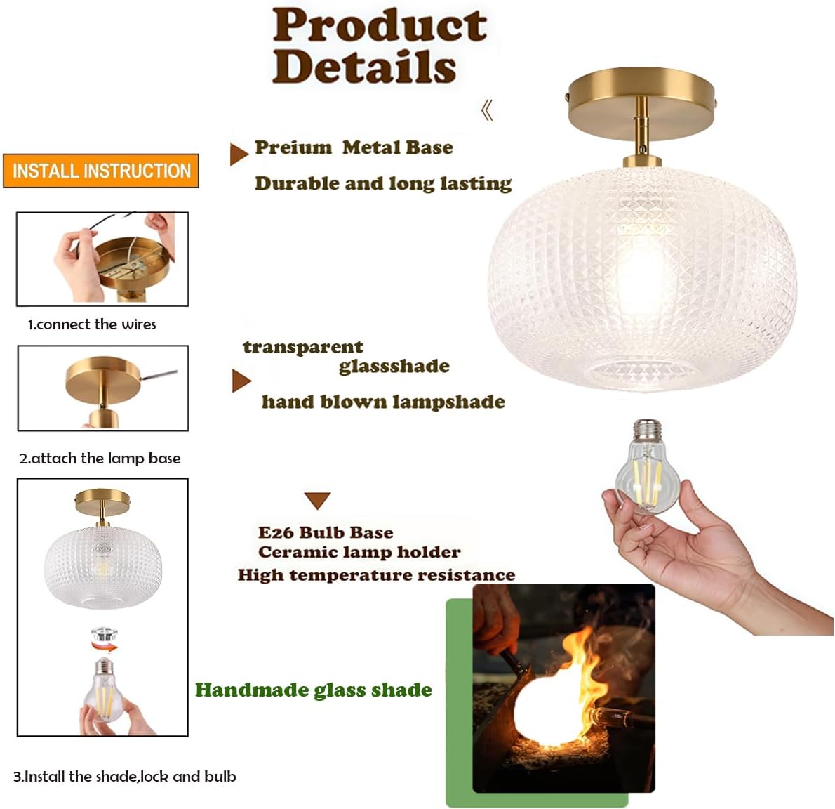 Gold Globe Semi Flush Mount Ceiling Light