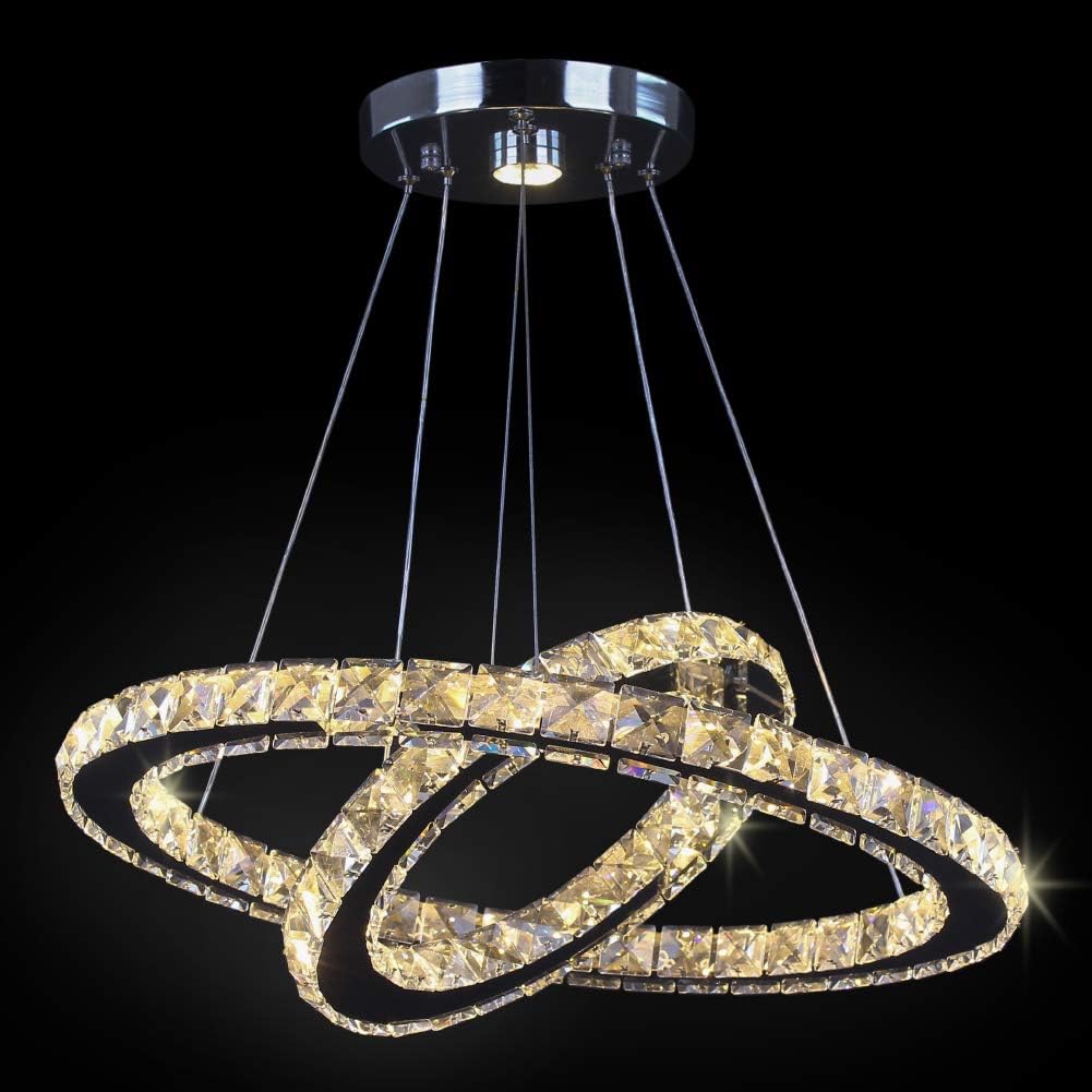 LED 2-Ring Modern Crystal Chandelier White