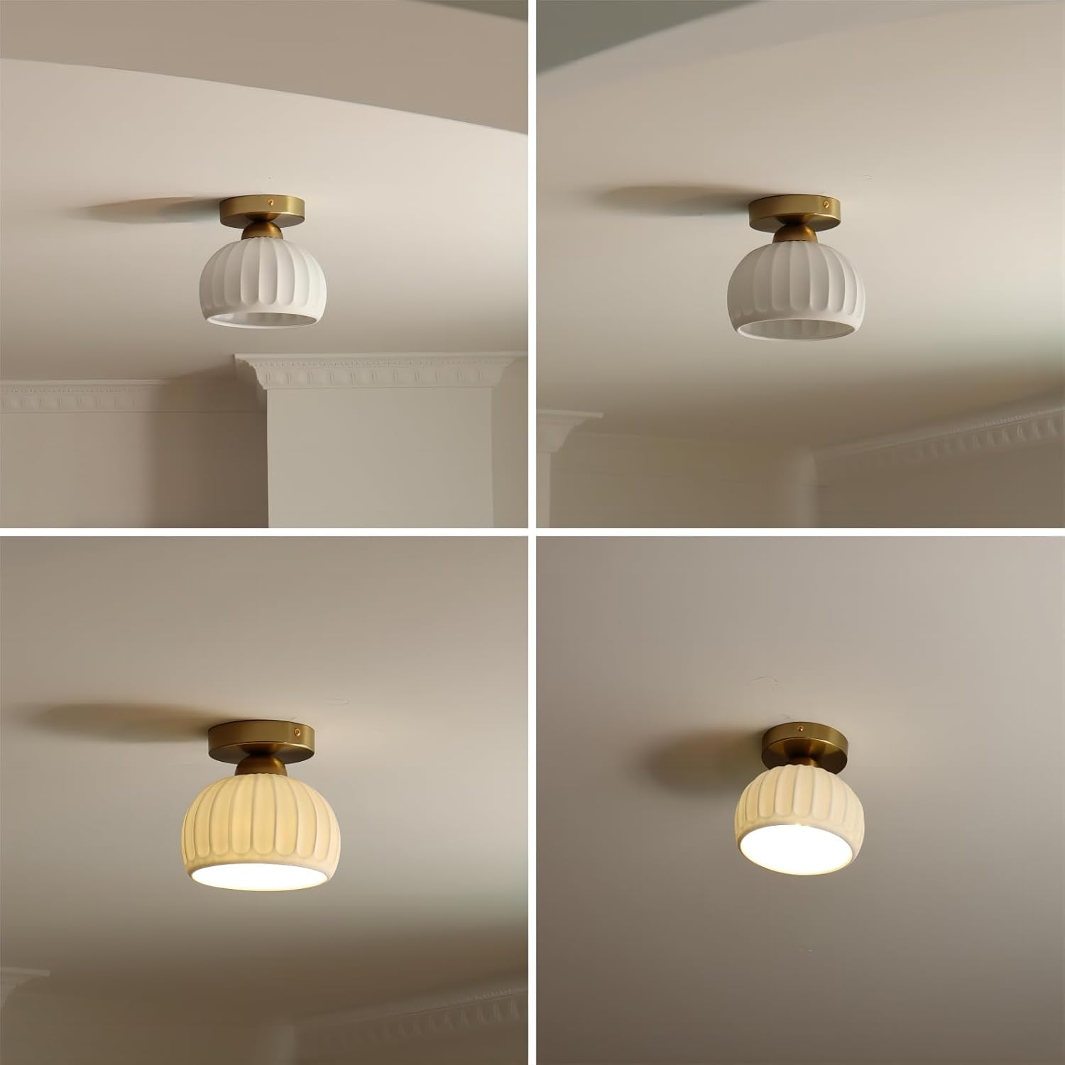 2-Pack Gold Ceramic Semi Flush Ceiling Lights