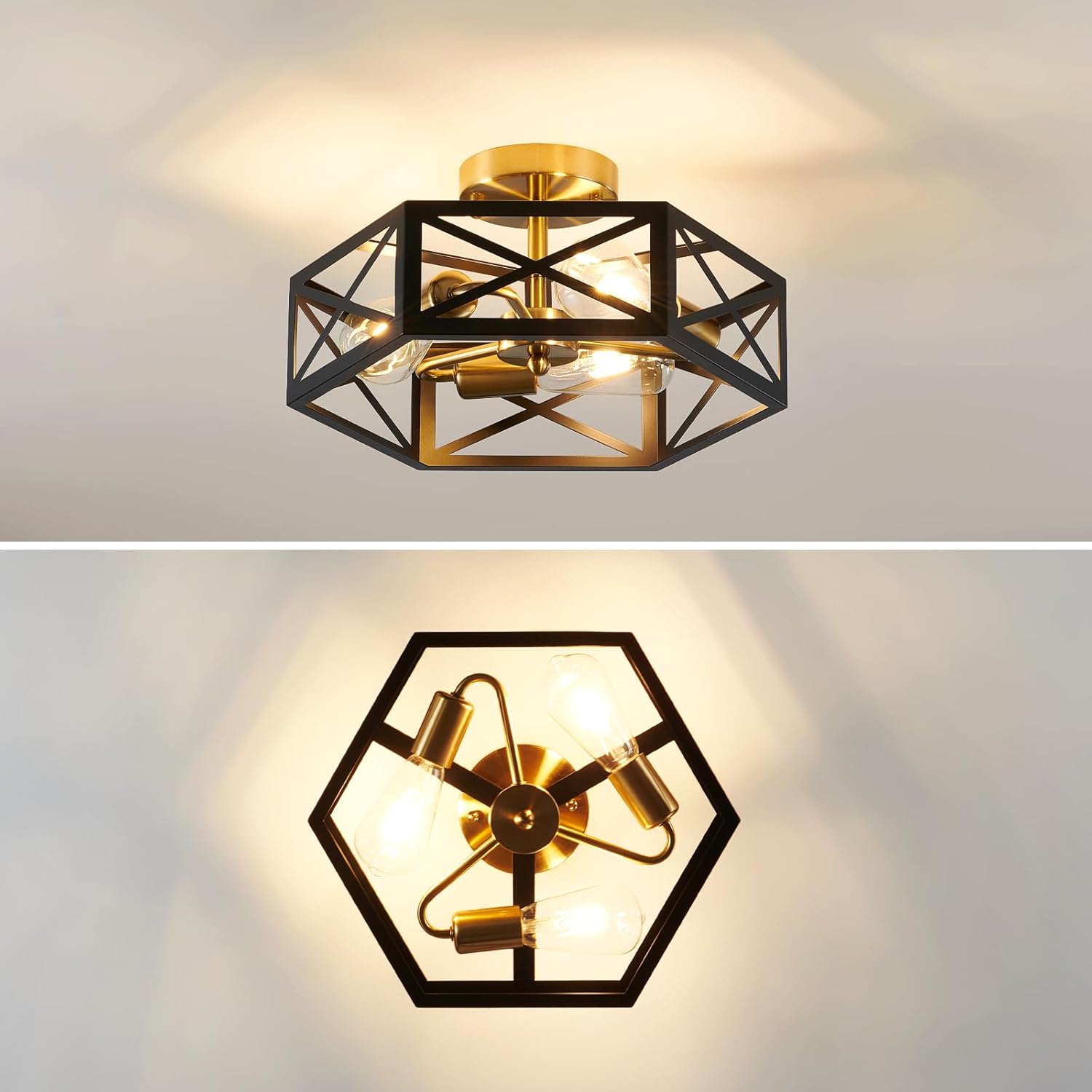 Modern 3-Light Black Gold Ceiling Fixture