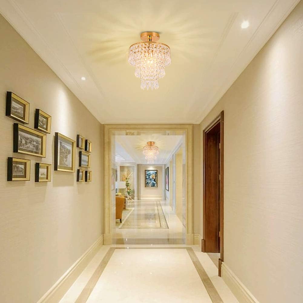 Mini Gold Crystal Flush Mount – 3-Tier