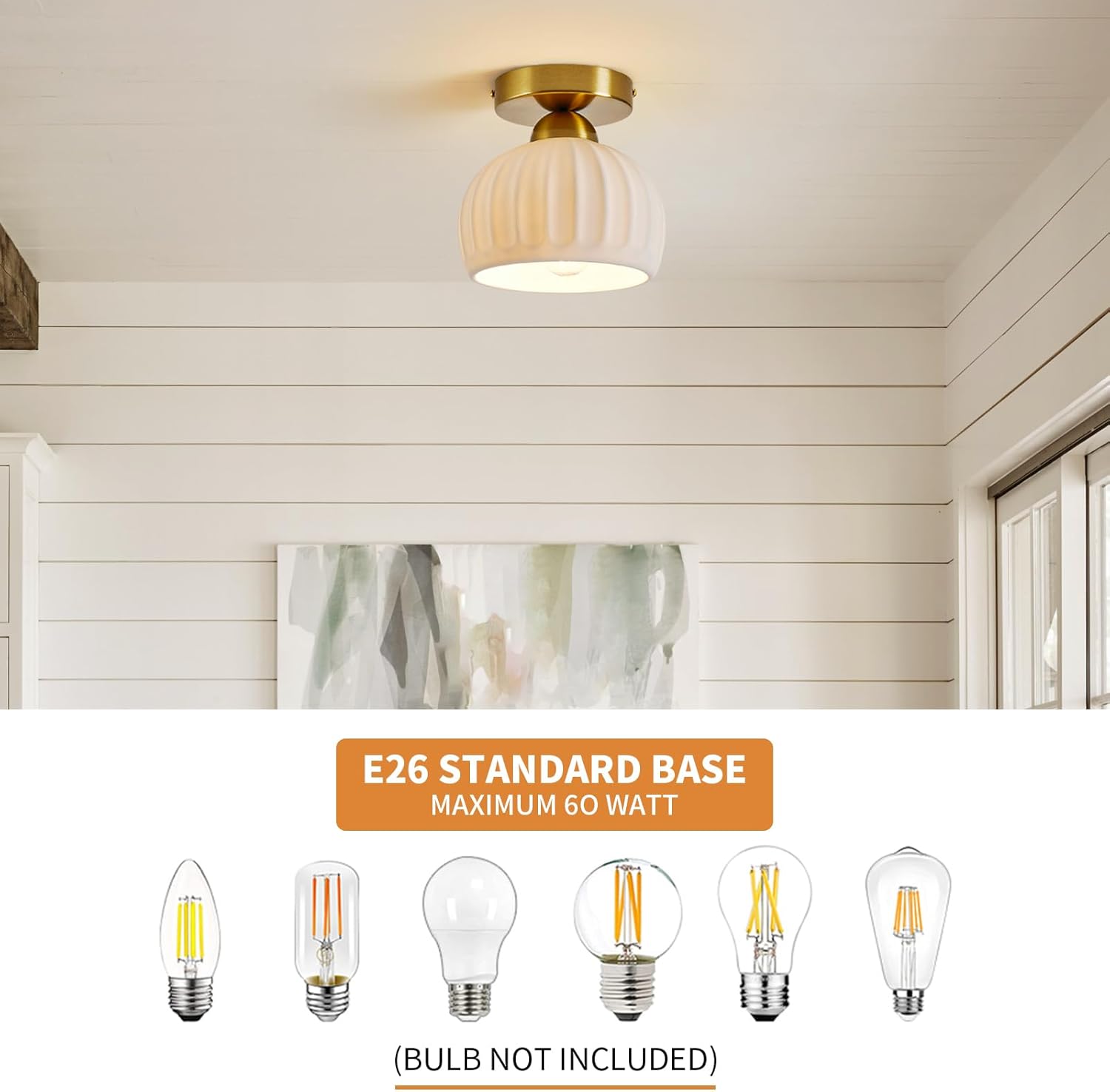 Vintage Ceramic Flush Mount Ceiling Light – 2 Pack