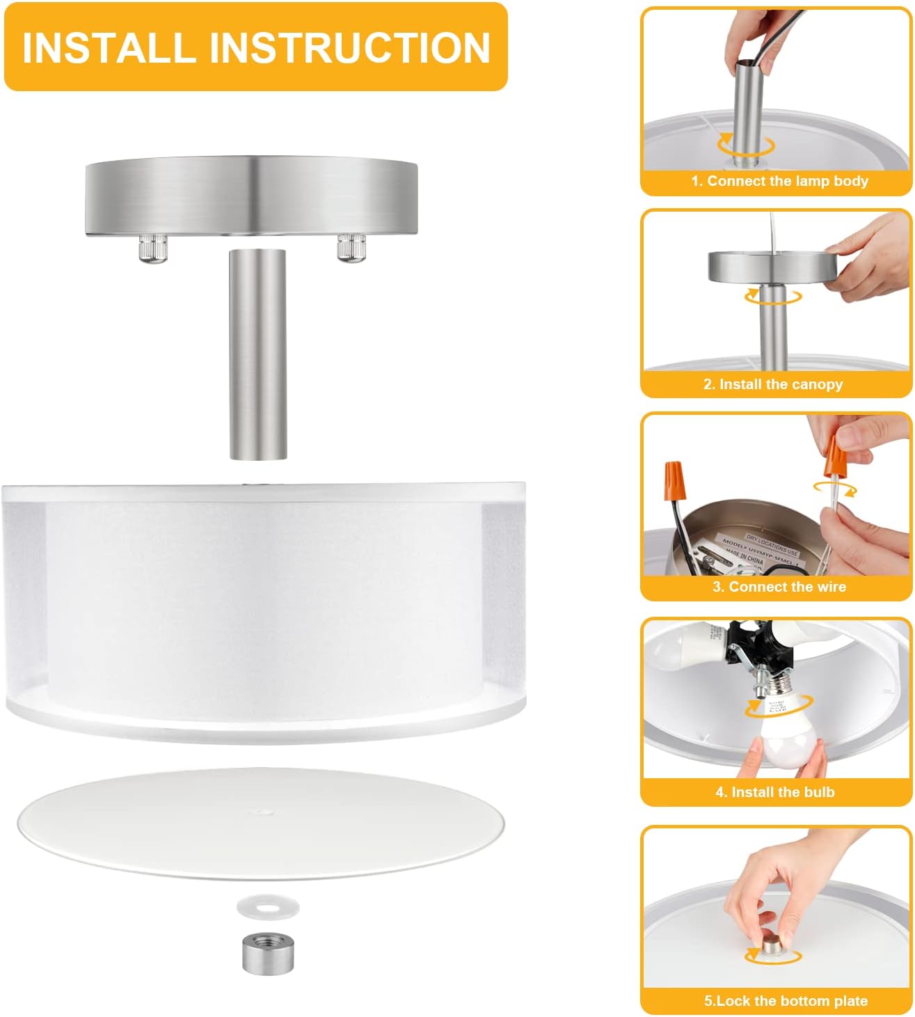 3-Light Semi Flush Mount Drum Ceiling Light
