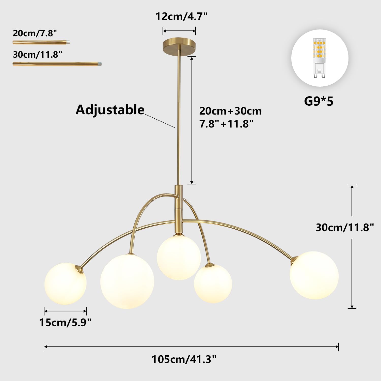 5-Light Gold Sputnik Ceiling Chandelier