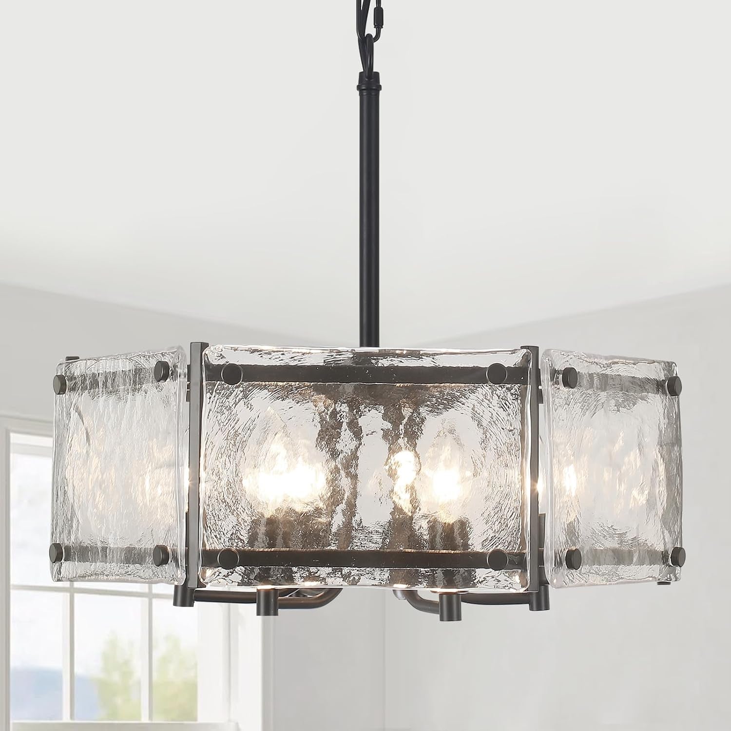 18.7" 6-Light Modern Black Glass Drum Chandelier