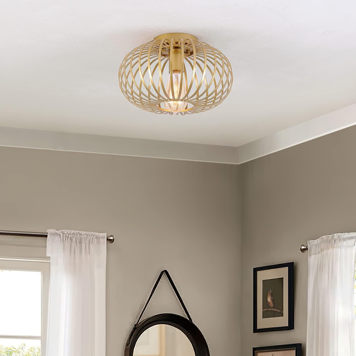 Modern Gold Cage Flush Mount Light