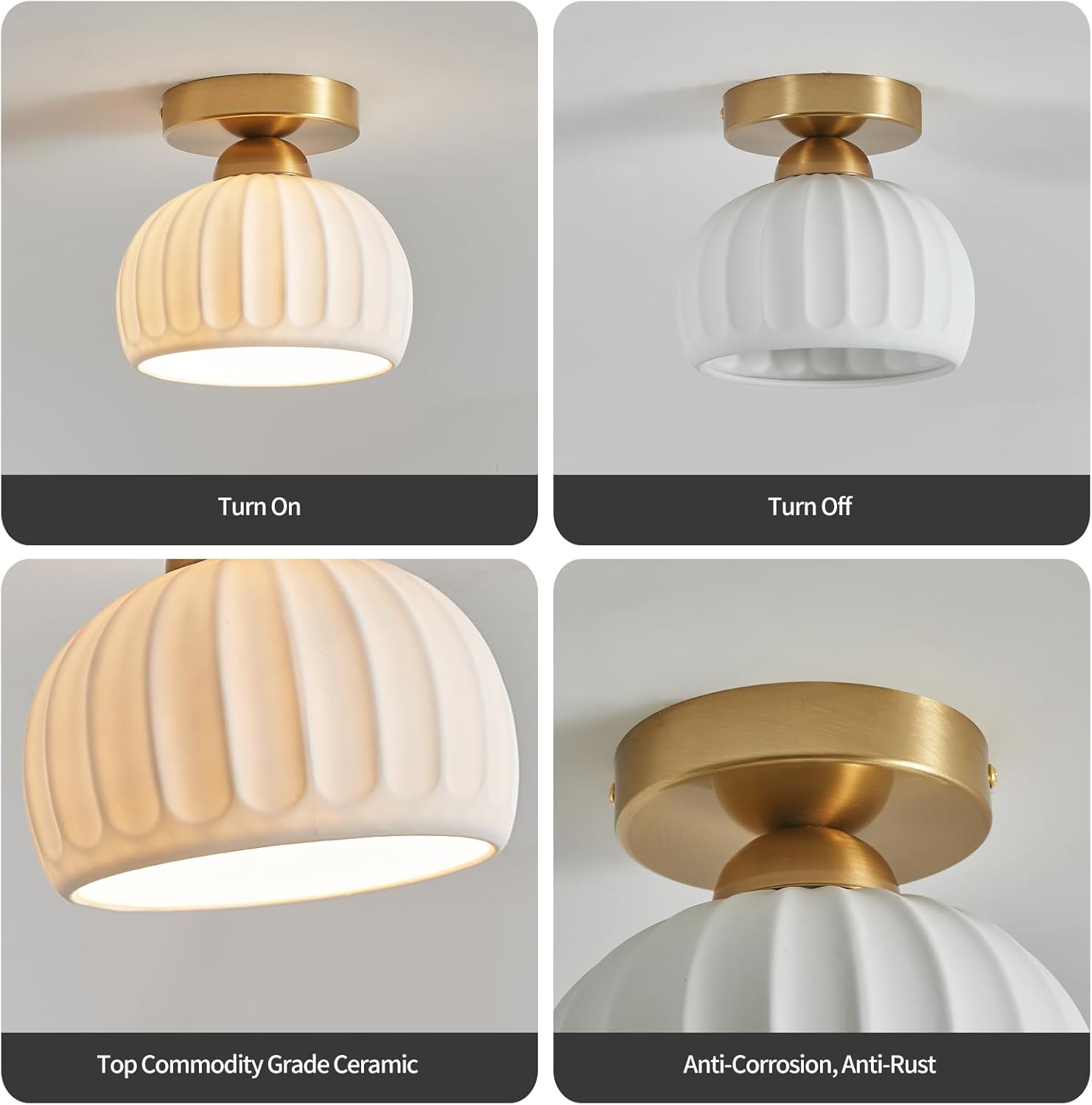 2-Pack Gold Ceramic Semi Flush Ceiling Lights