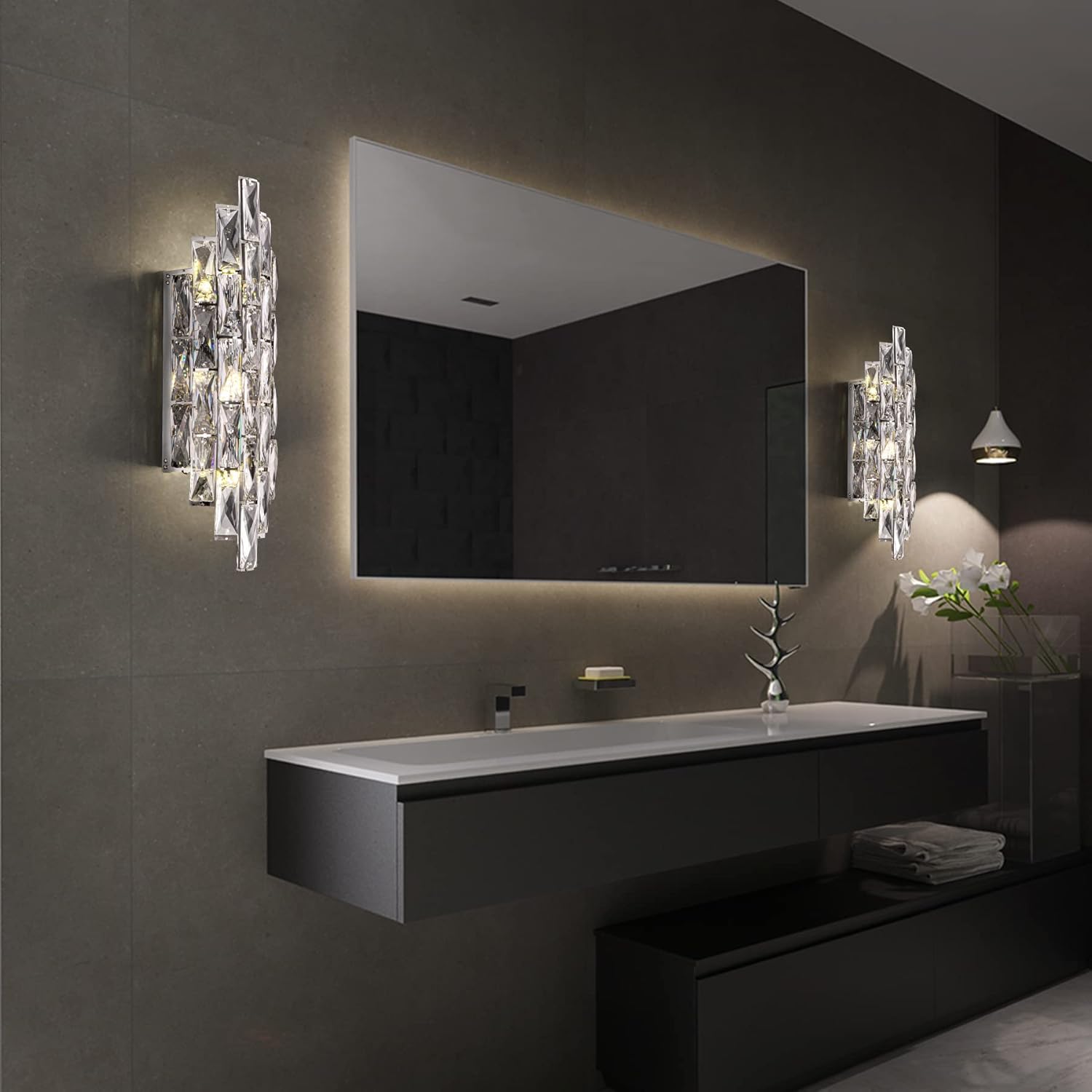 Modern Crystal Chrome Wall Sconce Light
