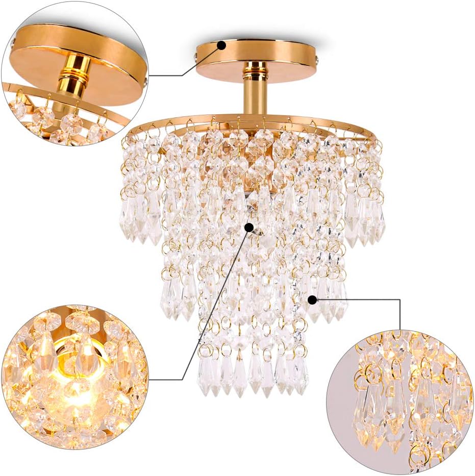 Mini Gold Crystal Flush Mount – 3-Tier
