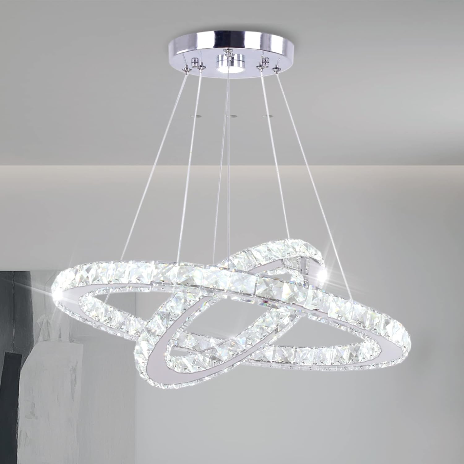 LED 2-Ring Modern Crystal Chandelier White