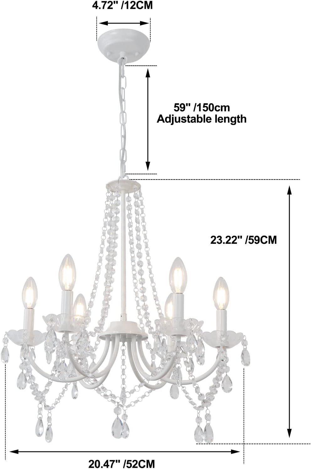 White Crystal Chandelier – 6-Light Elegant