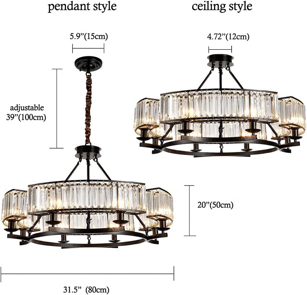 Farmhouse Crystal Chandelier – Black Pendant with K9 Crystals