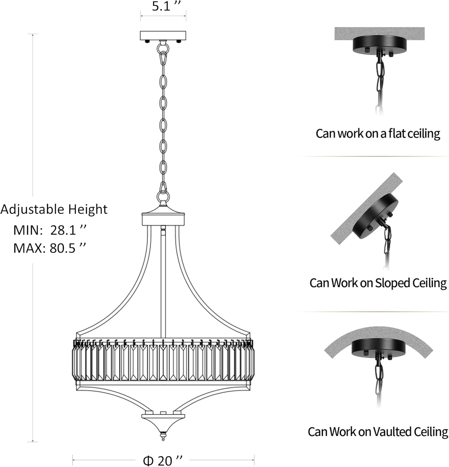 20" Crystal Farmhouse Chandelier – 5-Light
