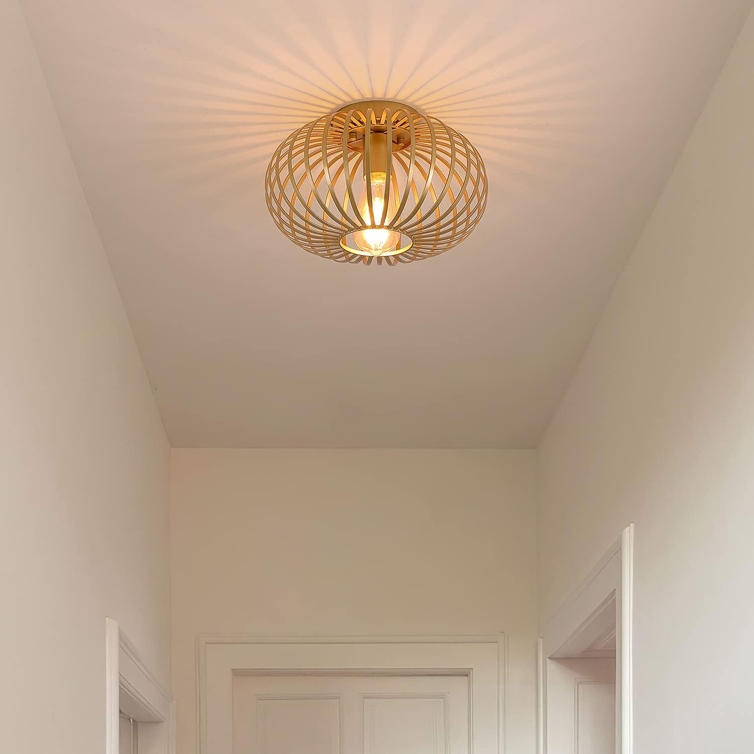 Modern Gold Cage Flush Mount Light