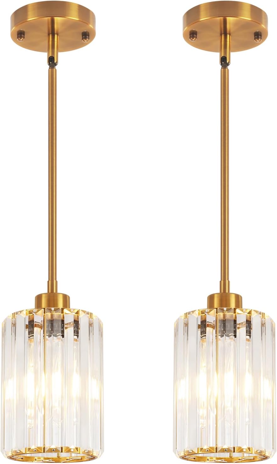 2-Pack Vintage Pendant Lights – Brass Finish with Clear Striped Glass