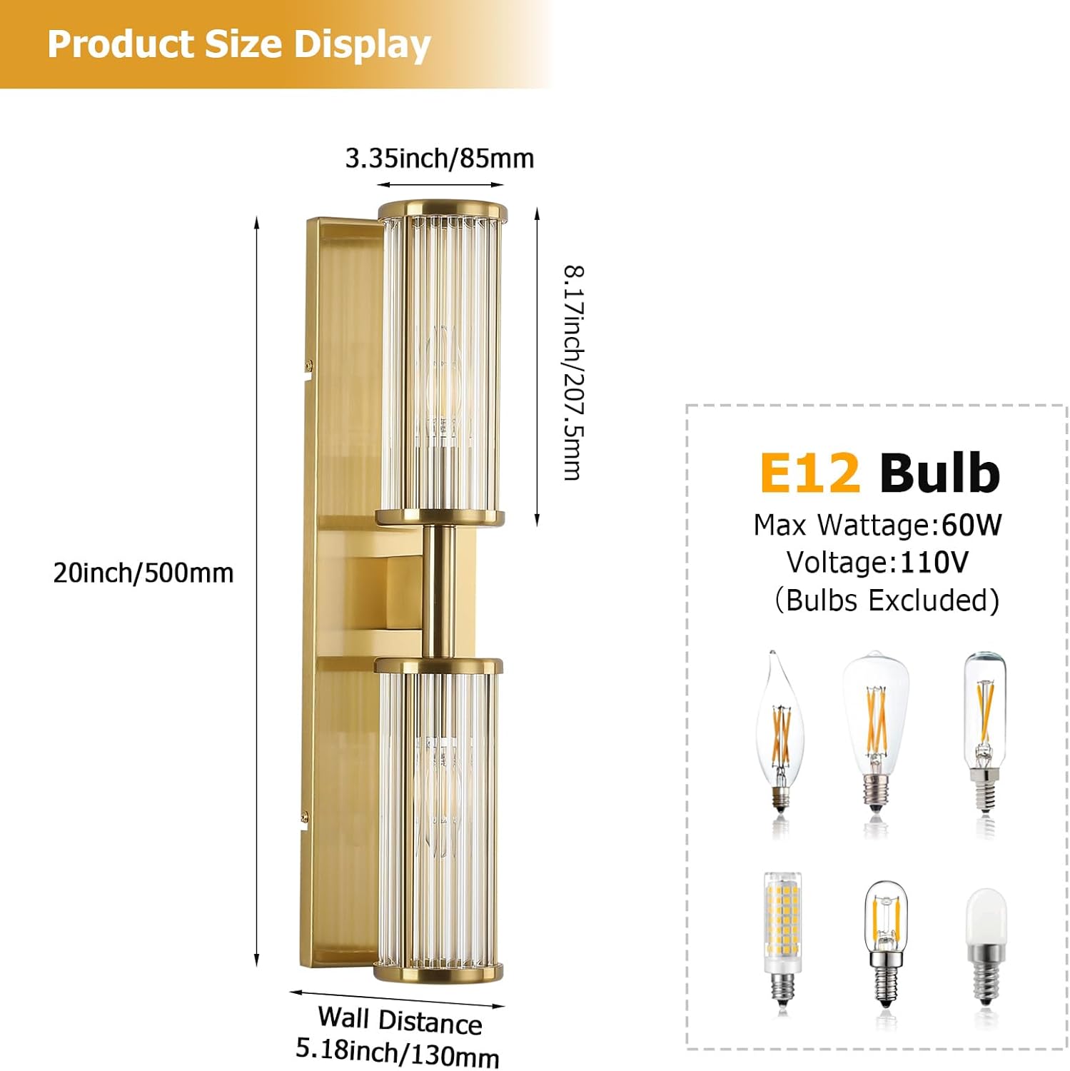 2-Light Brushed Brass Vanity Wall Lamp