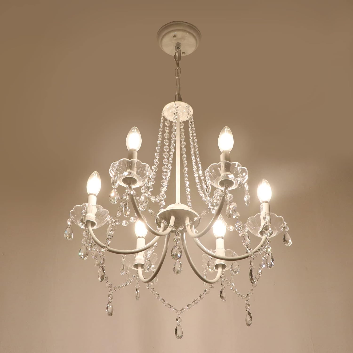 White Crystal Chandelier – 6-Light Elegant