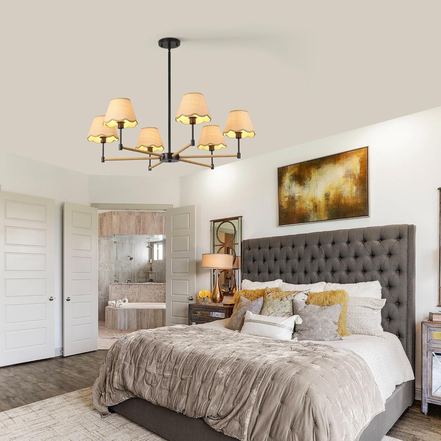 6-Light Boho Rattan Chandelier – Black Pendant