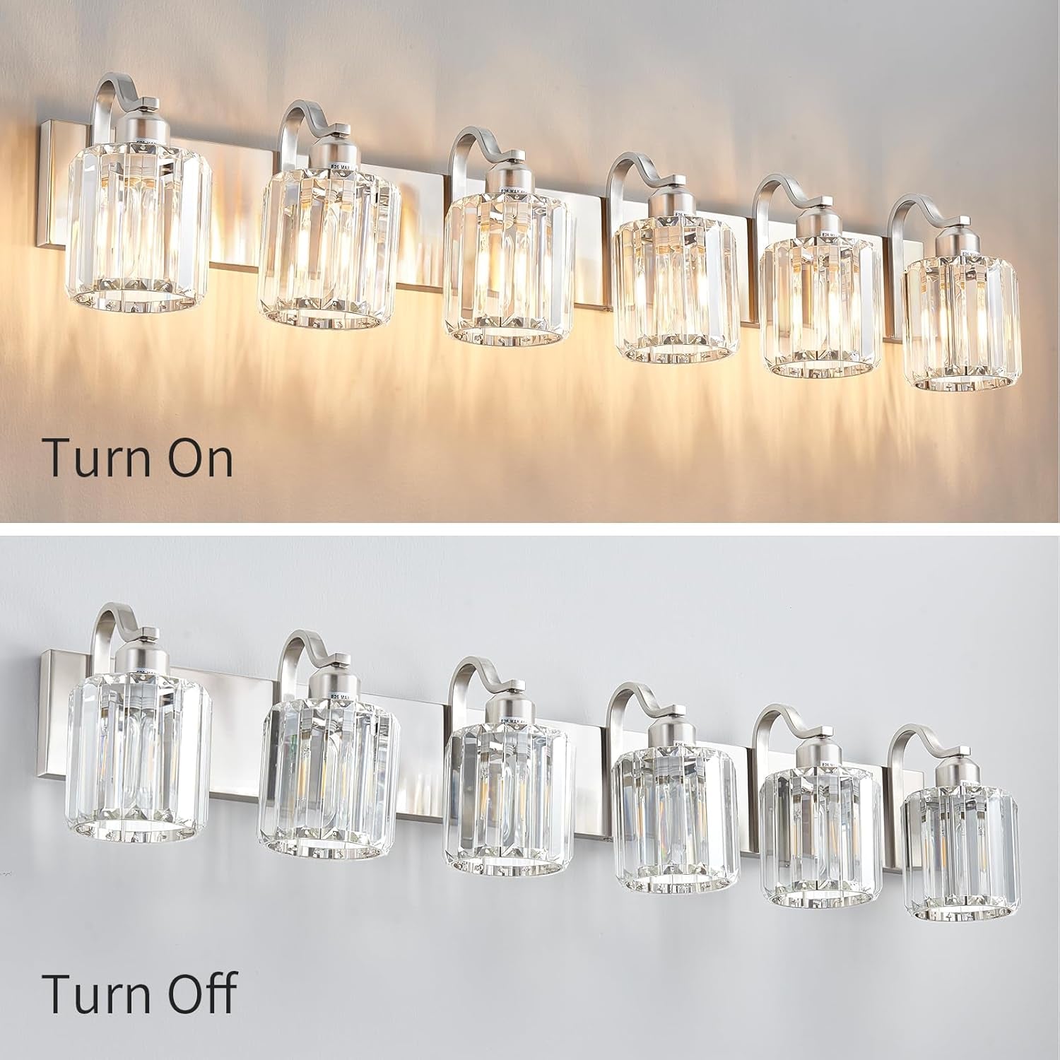 6-Light Brushed Nickel Crystal Bathroom Vanity Light