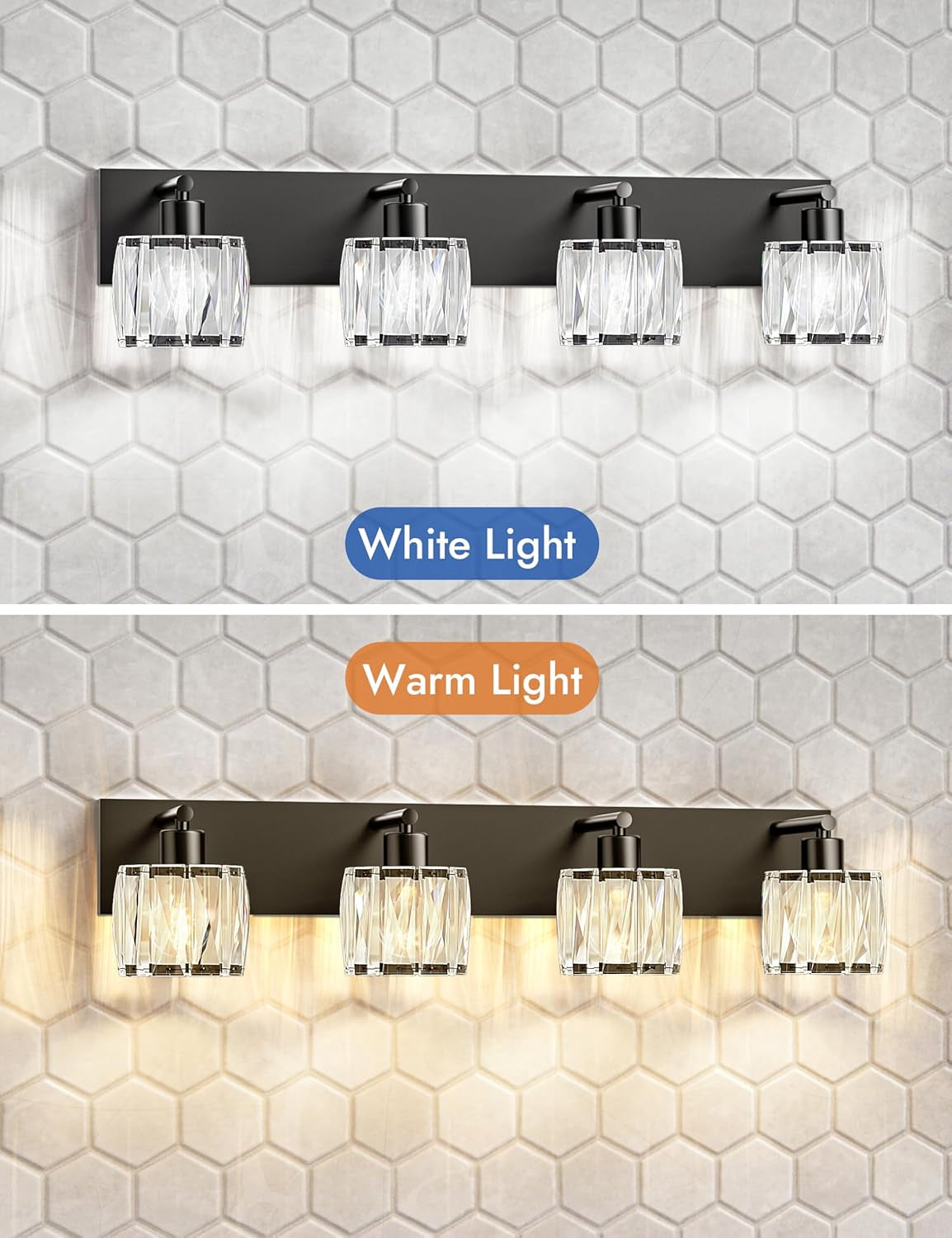 4-Light Matte Black Crystal Bathroom Vanity Light