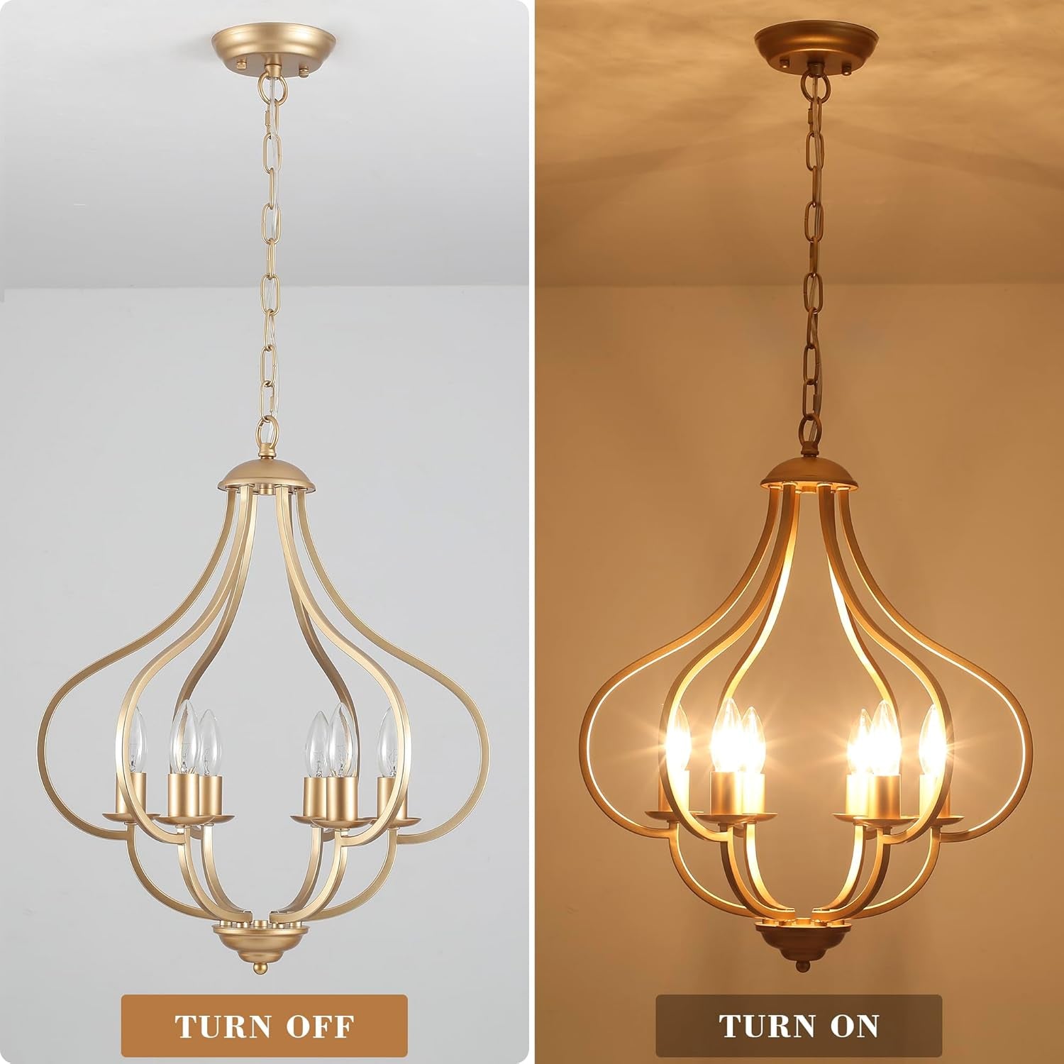 6-Light Gold Farmhouse Chandelier – Vintage Pendant Fixture
