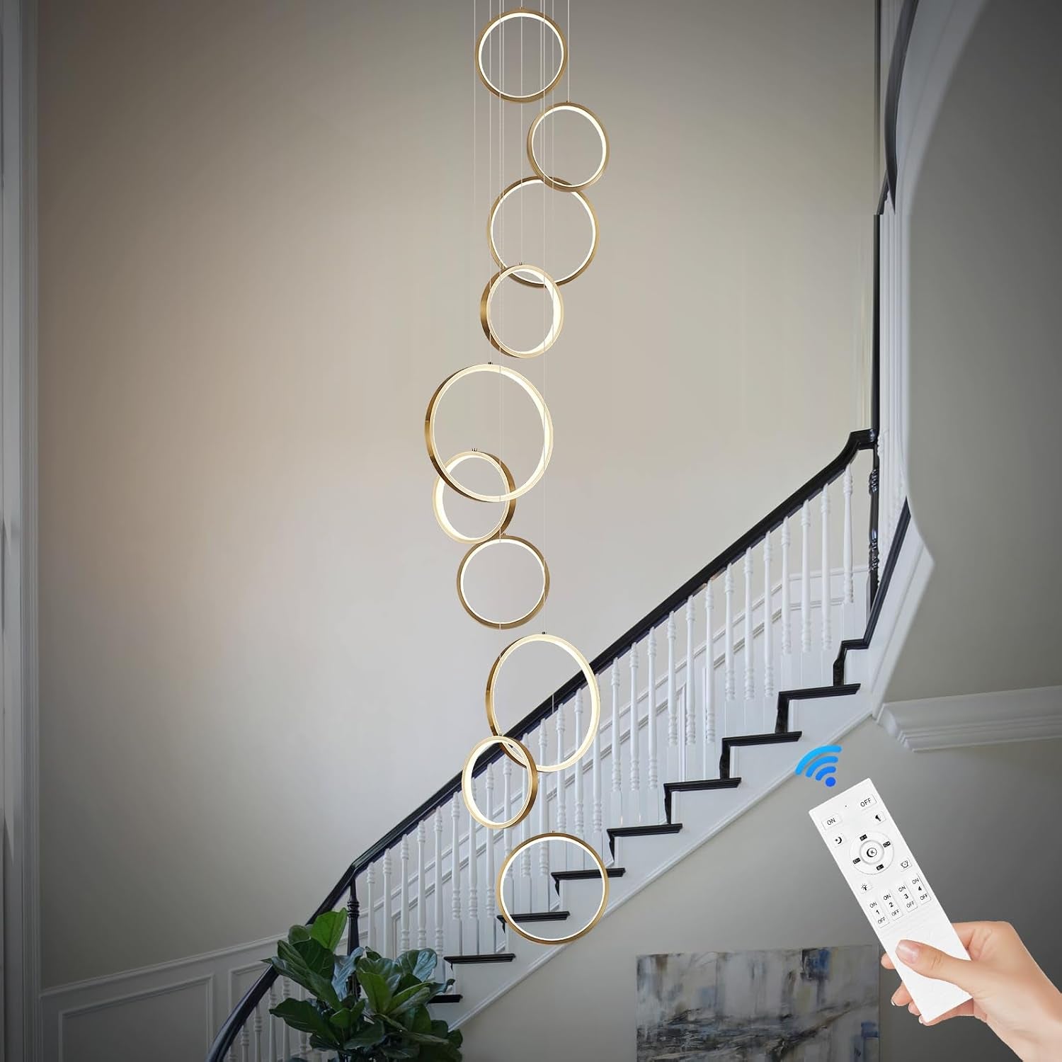 20-Ring Modern LED Gold Foyer Chandelier