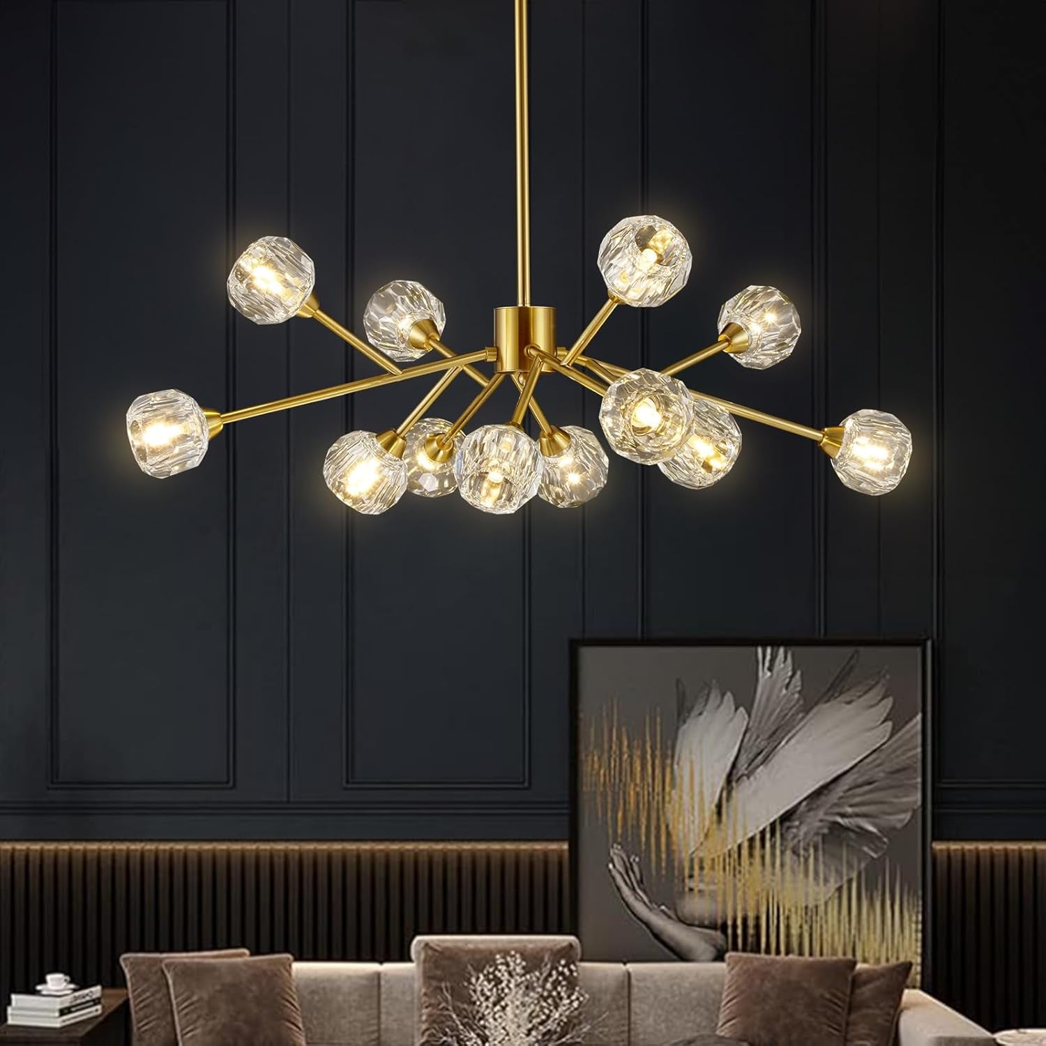 9-Light Gold Sputnik Crystal Chandelier