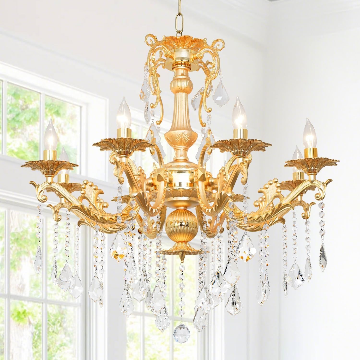 Vintage 12-Light Crystal Candle Chandelier 34"