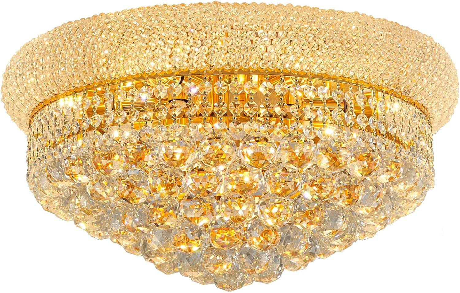 12-Light Crystal Flush Mount Chandelier Ceiling Light Fixture for Living Room Dining Room Bedroom Foyer Entryway Hallway Closet Bathroom (Gold D24)