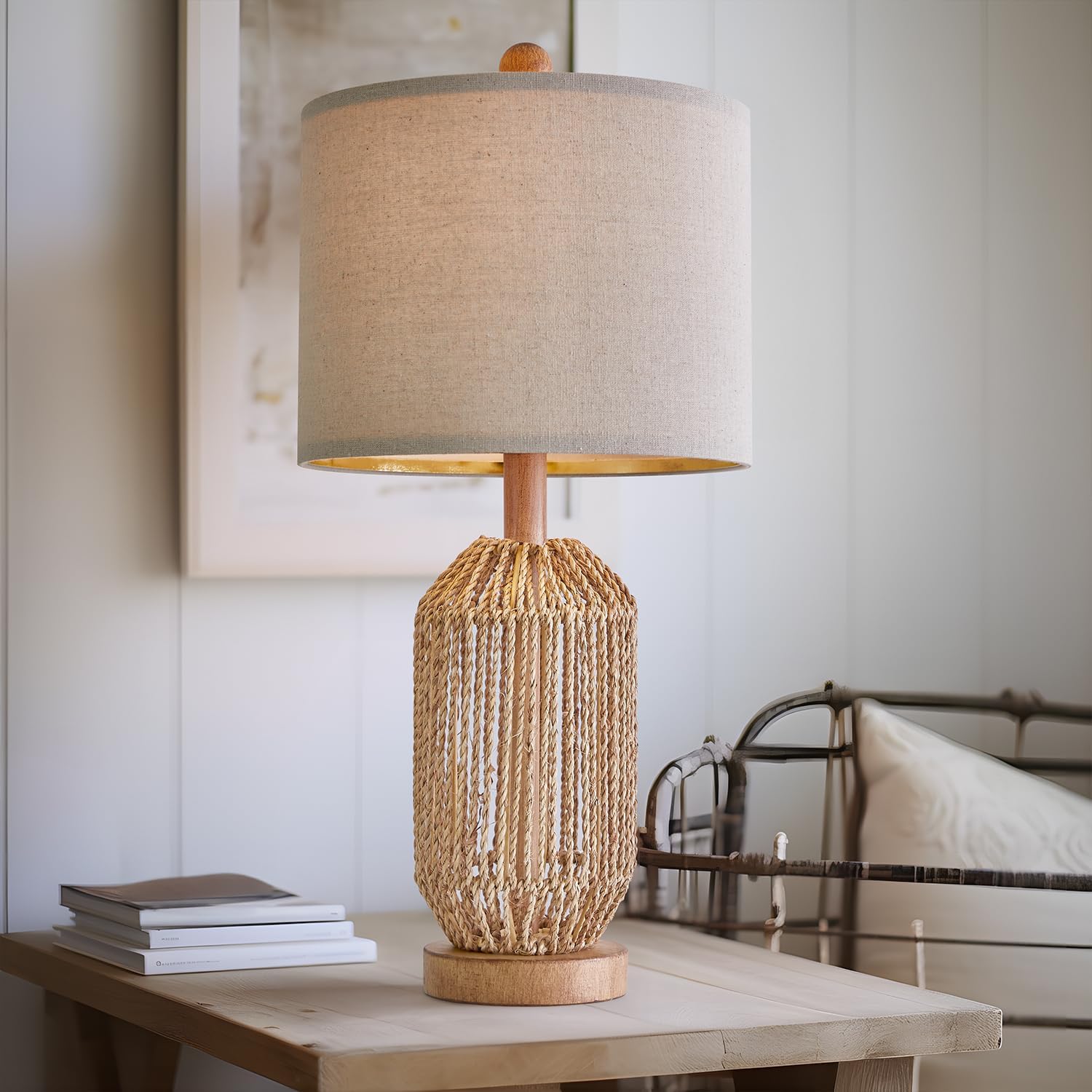 Set of 2 Boho Rattan Table Lamps – 21" Brown