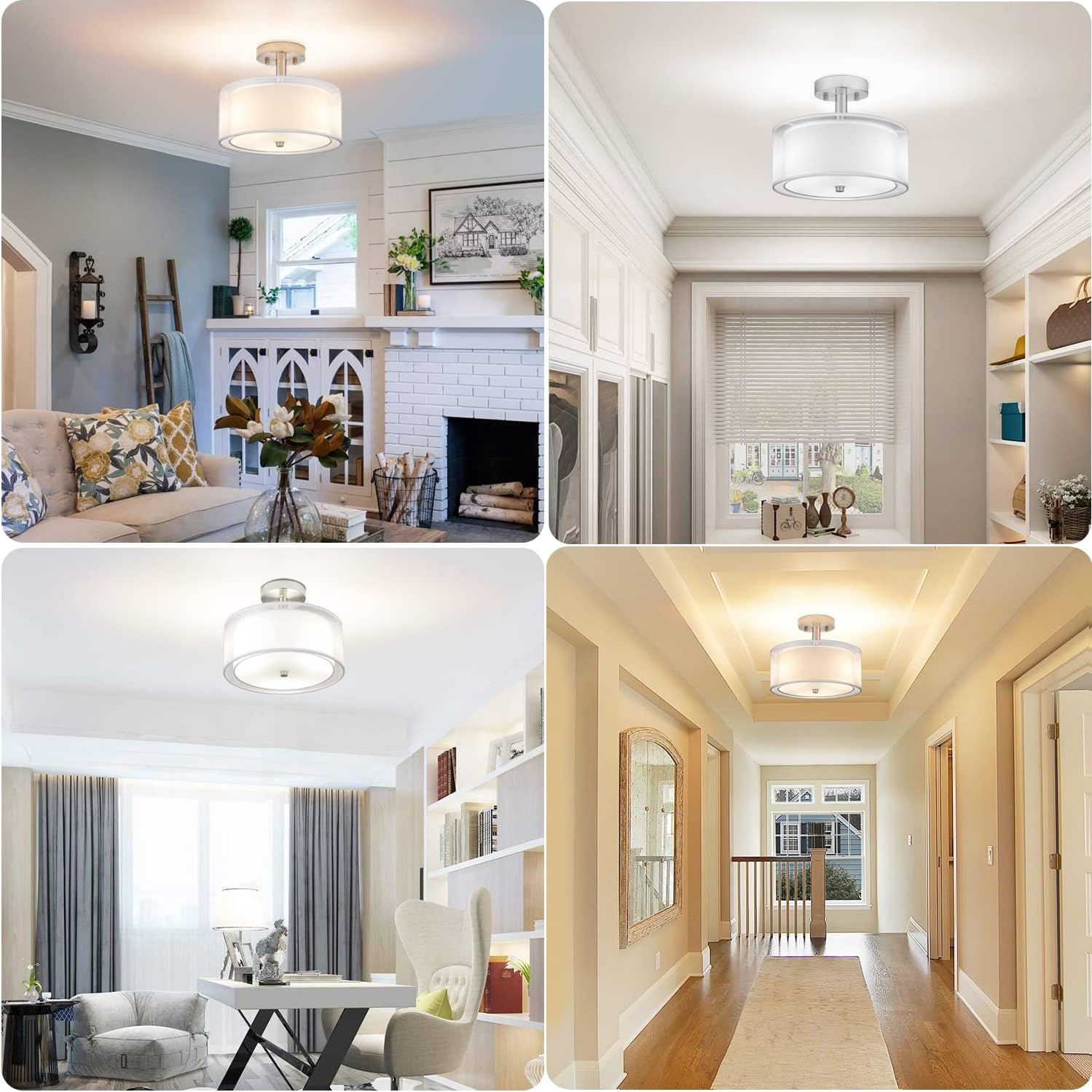3-Light Semi Flush Mount Drum Ceiling Light