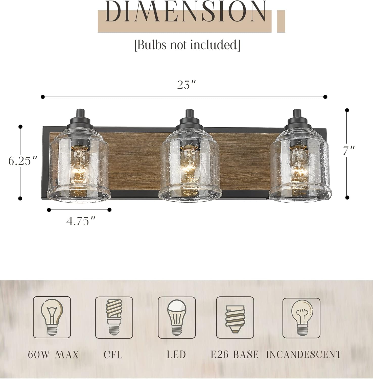 23" Rustic Farmhouse Vanity Light – 3-Light