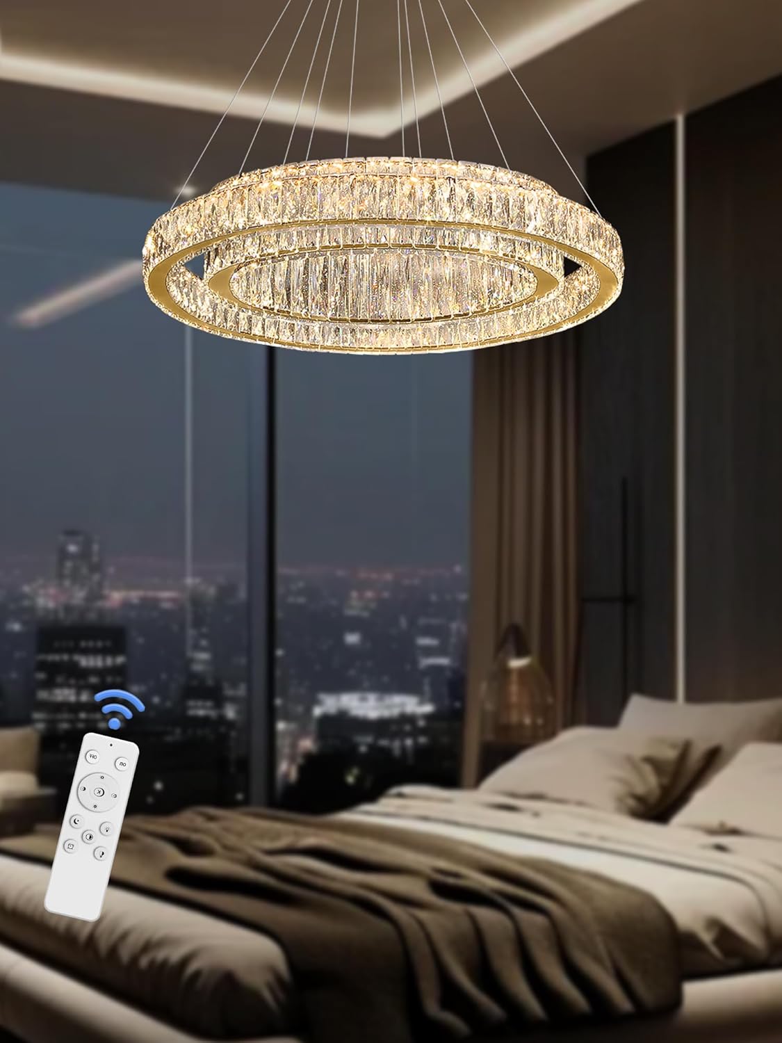 D32"+D20" Modern 2-Ring Crystal LED Chandelier