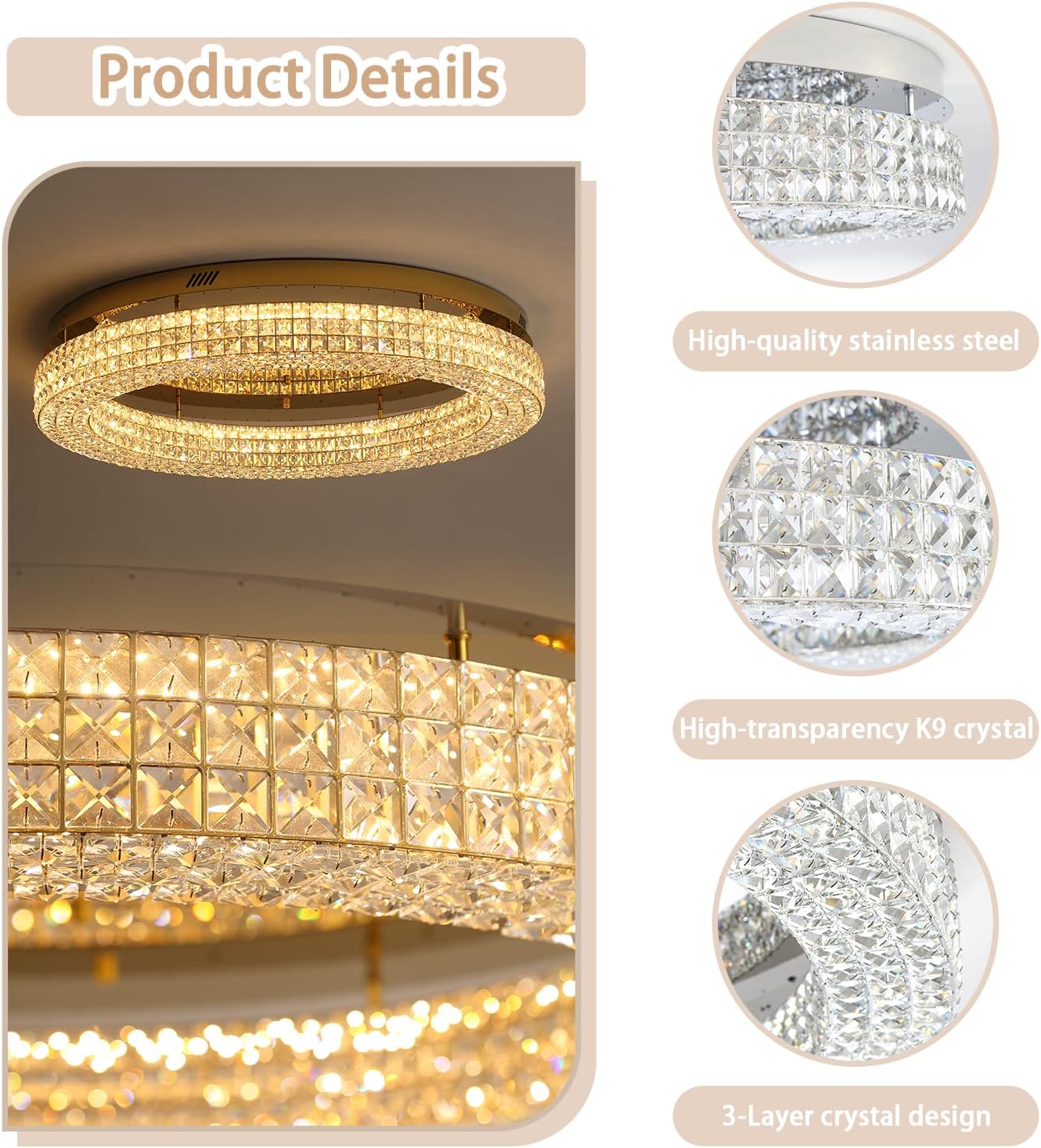 32” Modern Crystal LED Chandelier