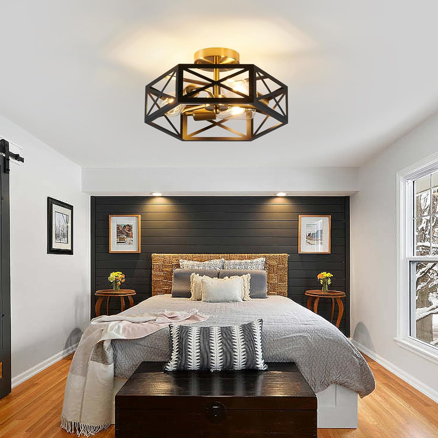 Modern 3-Light Black Gold Ceiling Fixture
