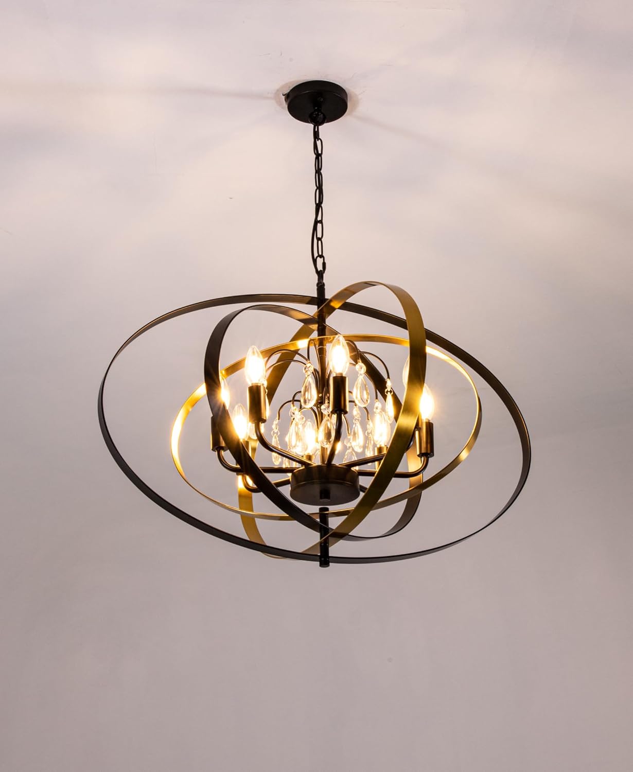 31" Black & Gold Ring Crystal Chandelier – 6-Light Pendant