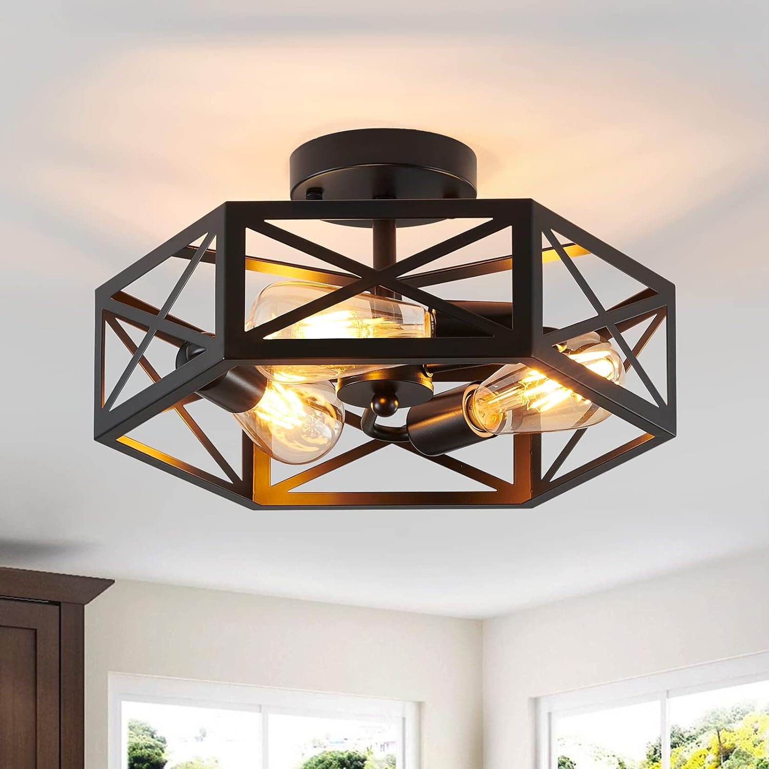 Modern 3-Light Black Gold Ceiling Fixture
