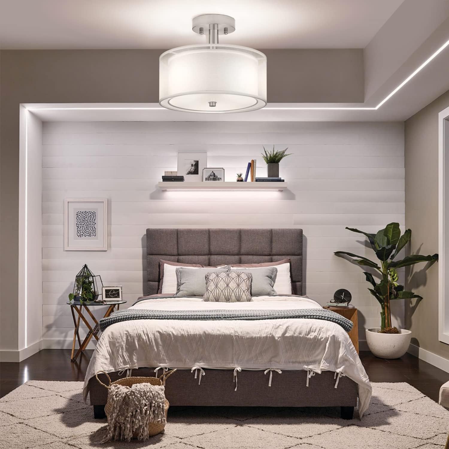 3-Light Semi Flush Mount Drum Ceiling Light