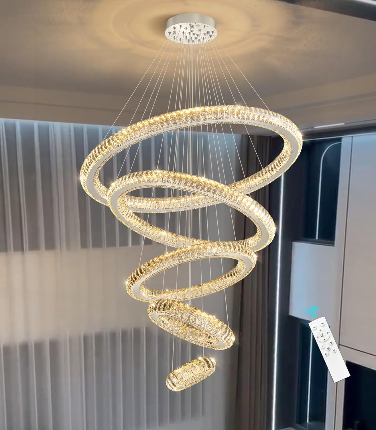 Modern 3-Ring Crystal LED Chandelier