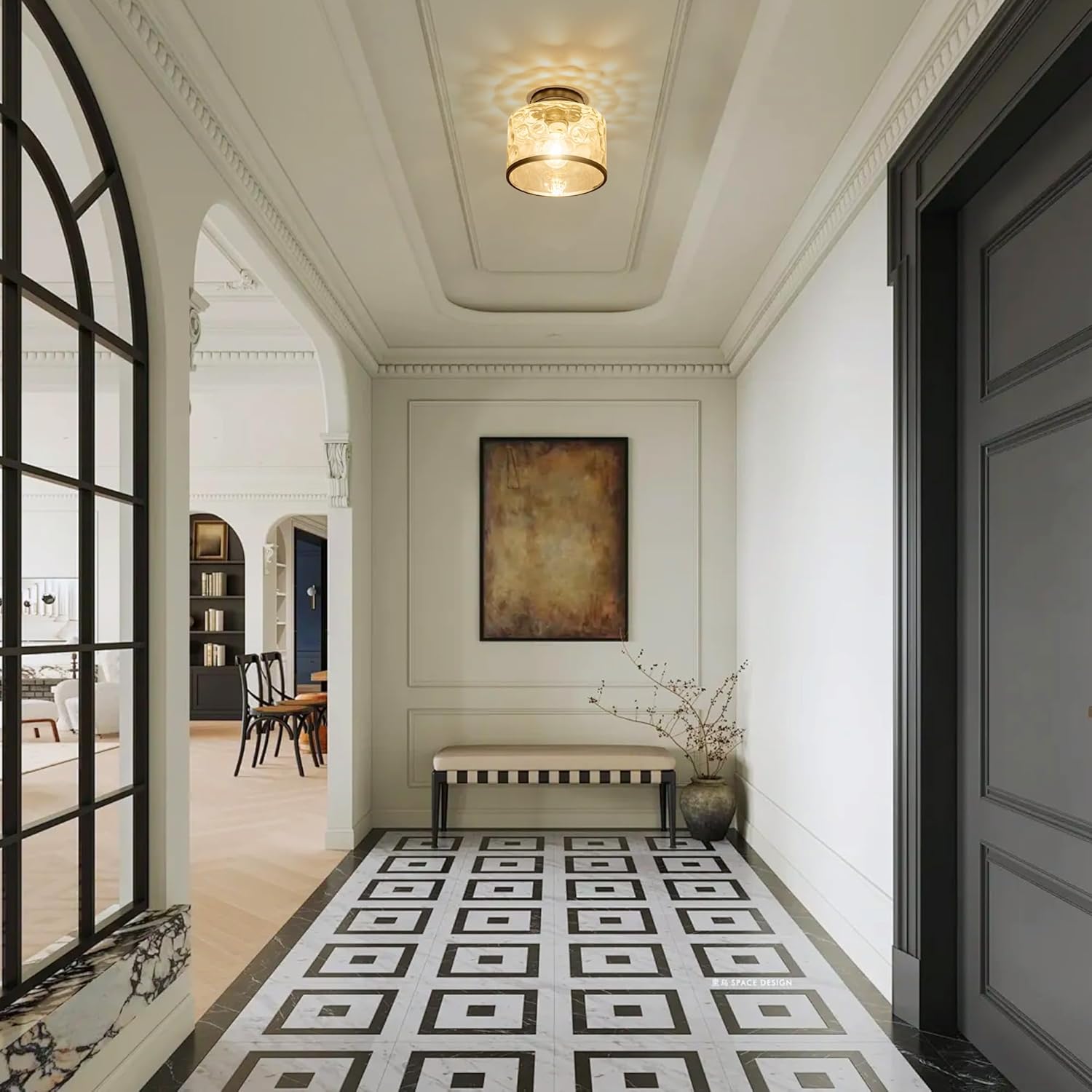 Industrial Clear Hammered Glass Ceiling Light