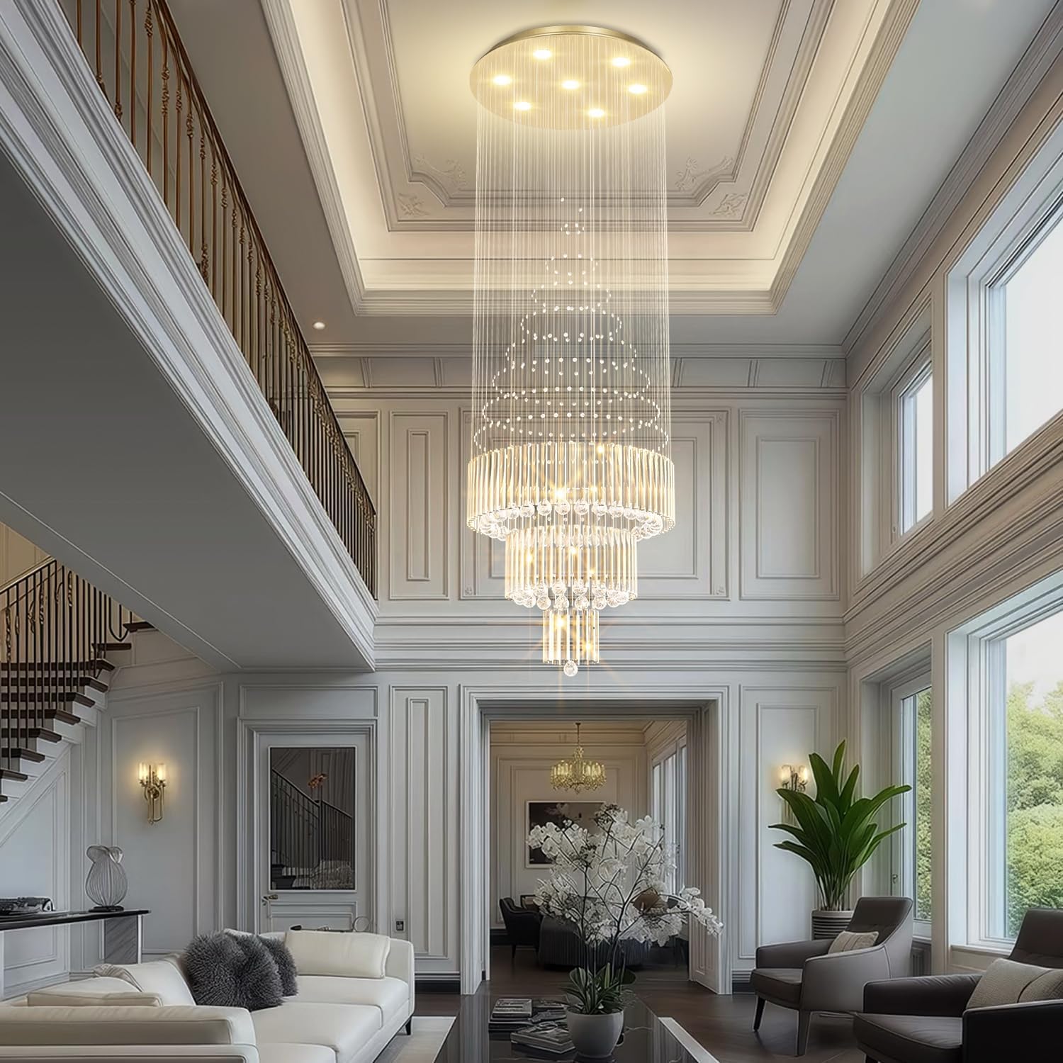 D24"×H86" Modern Raindrop Crystal Foyer Chandelier