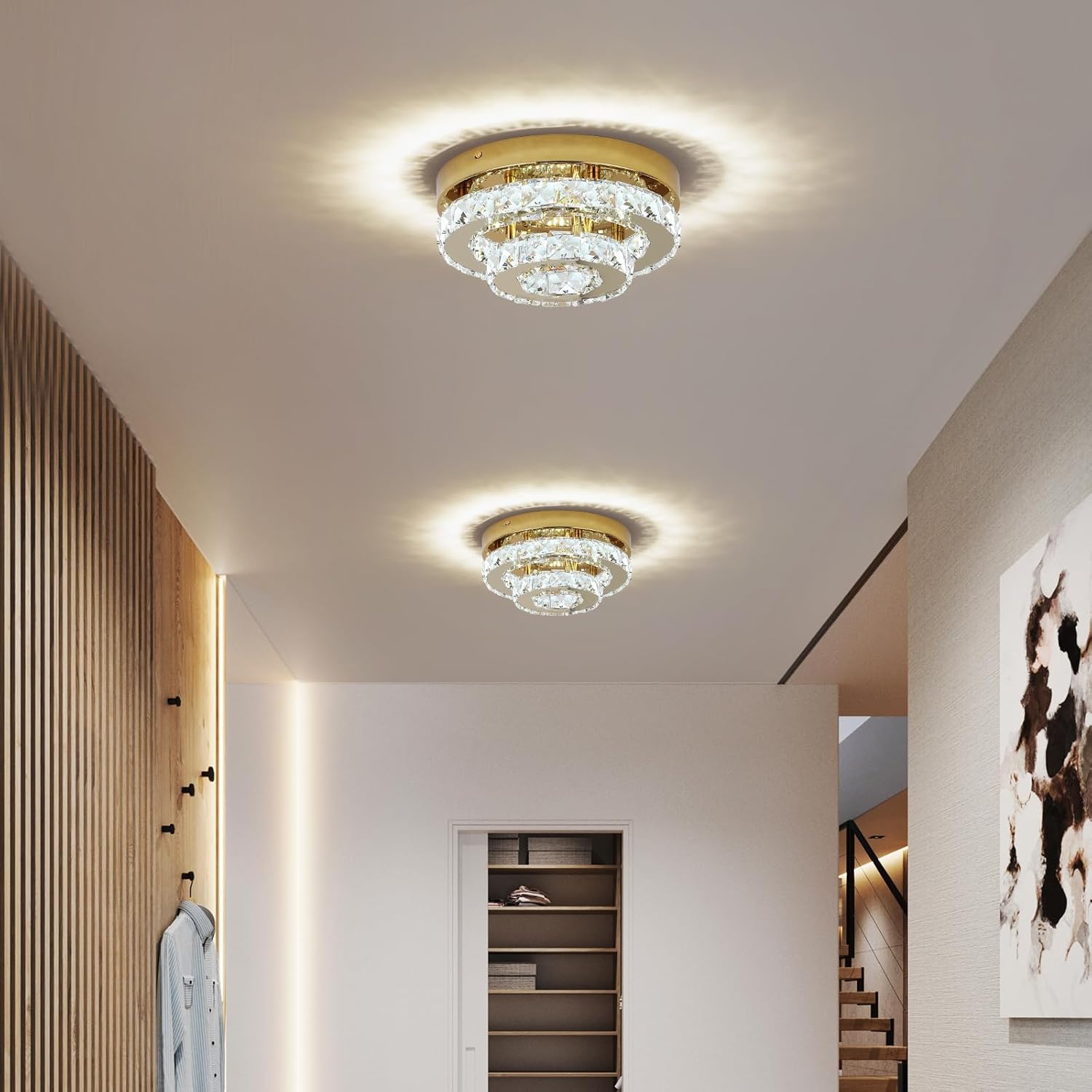 Gold Crystal Chandelier Flush Mount Ceiling Light – 9.8" LED Surface Mount