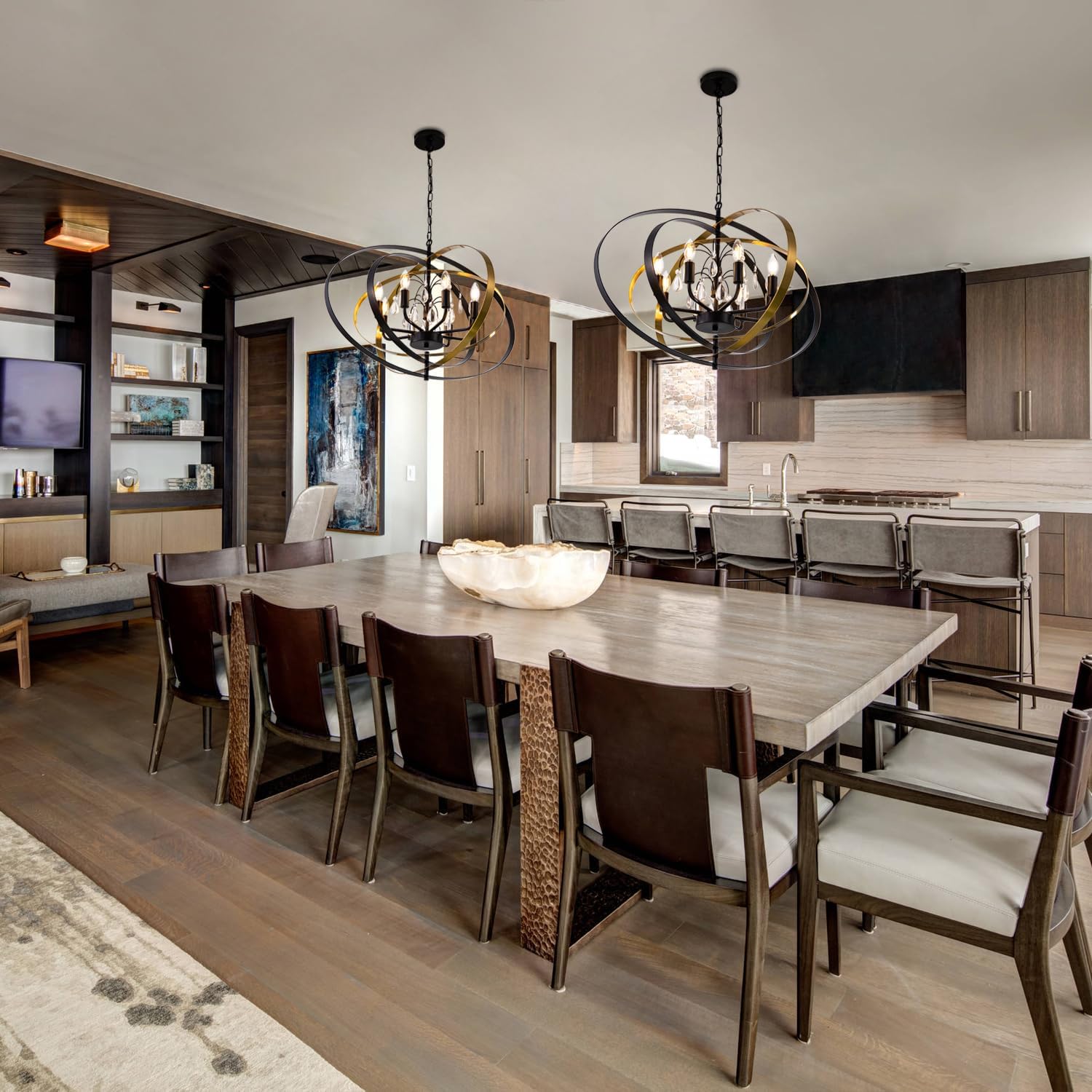 31" Black & Gold Ring Crystal Chandelier – 6-Light Pendant