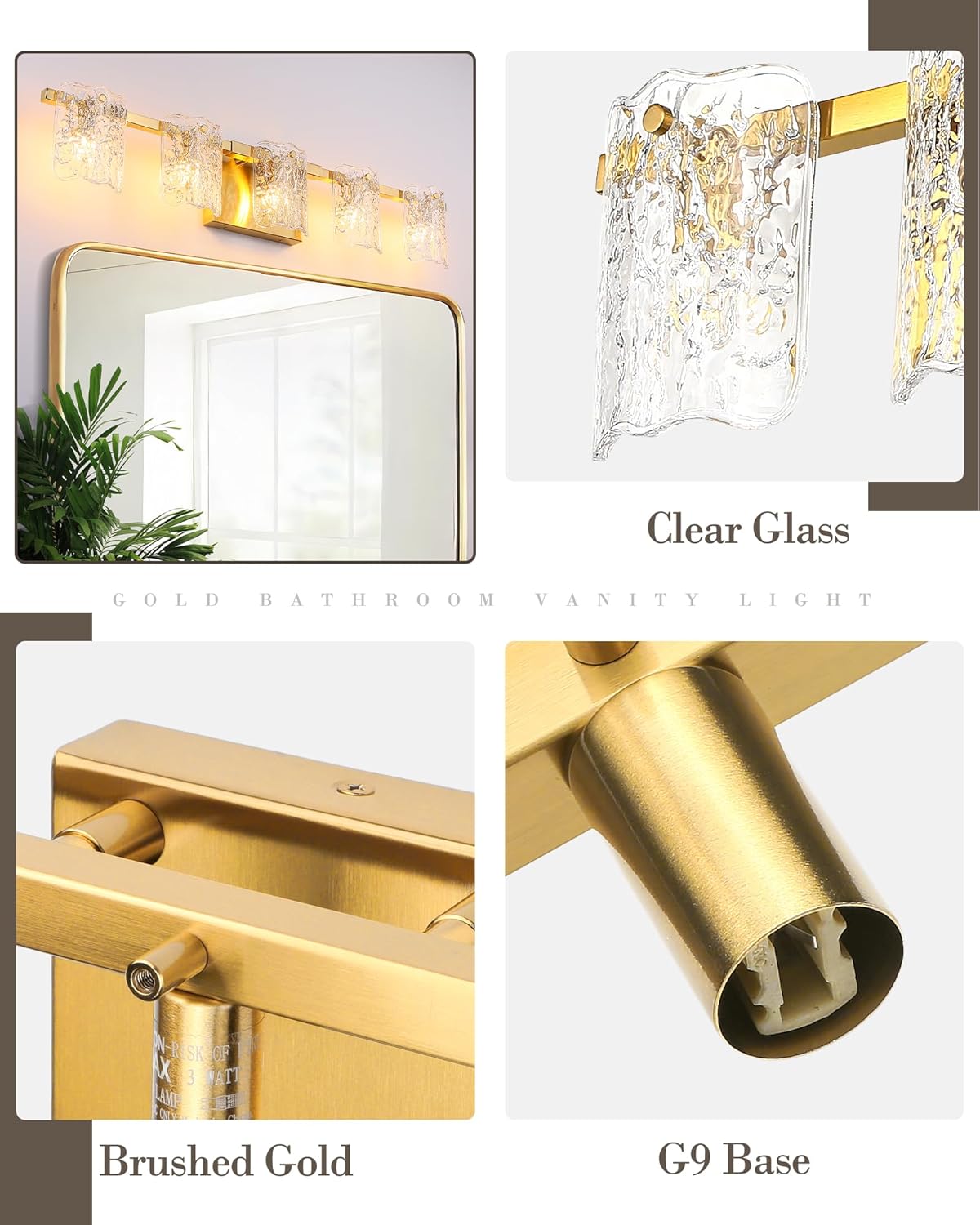 5-Light Brushed Gold Vanity Light – 31" Wide