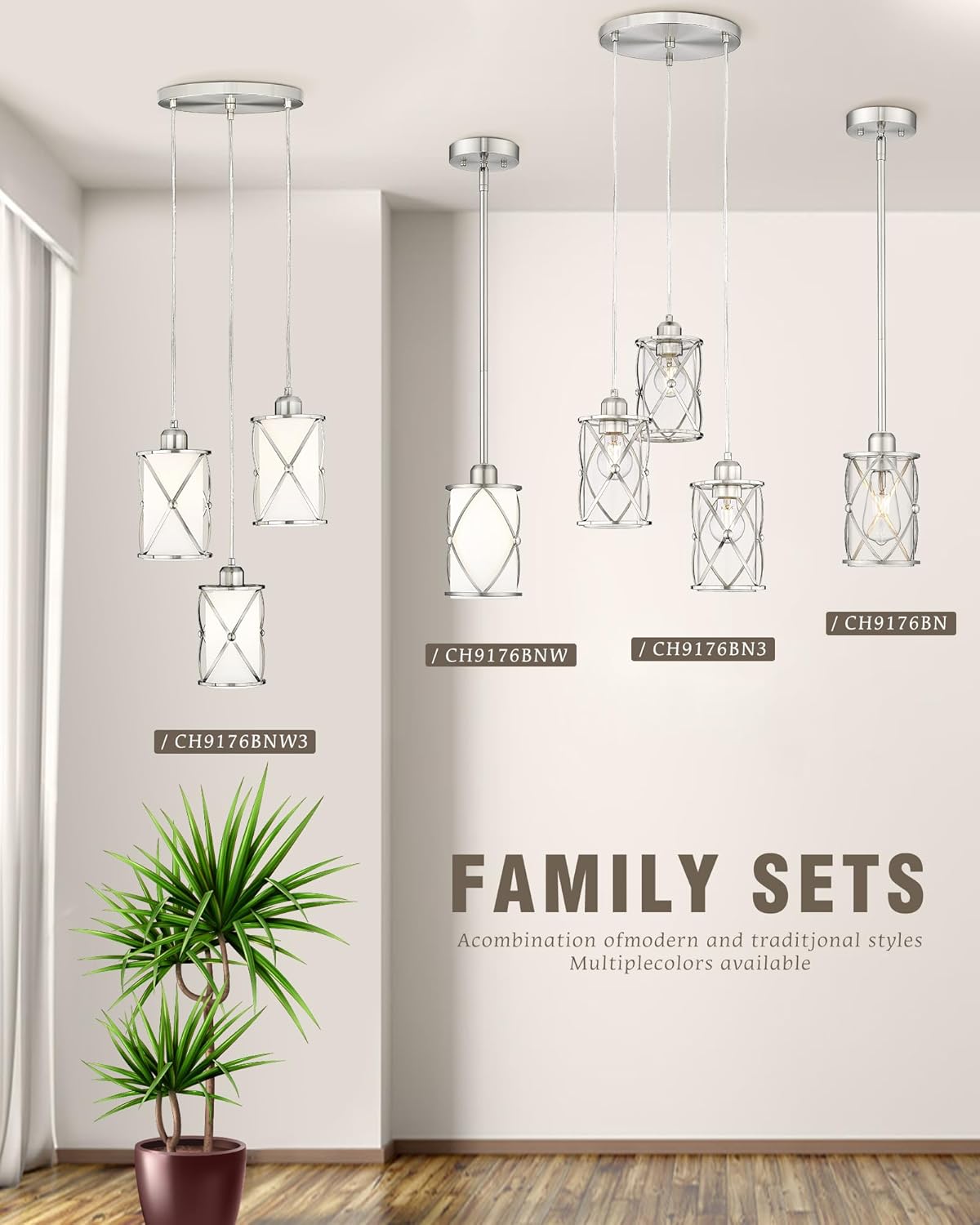 3-Light Brushed Nickel Pendant Chandelier